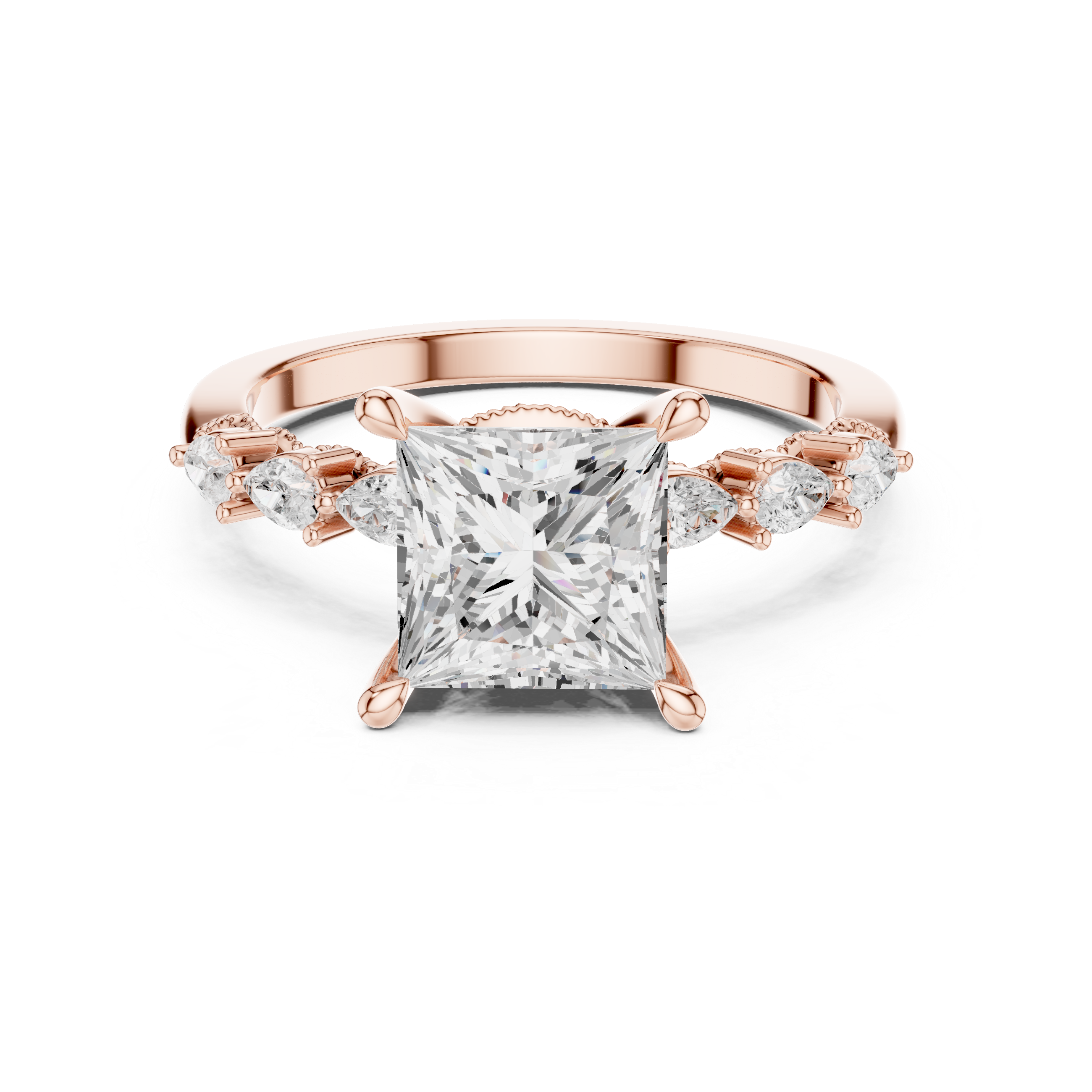 Princess Cut Diamond Three-Stone Engagement Ring with Pear Side Stones