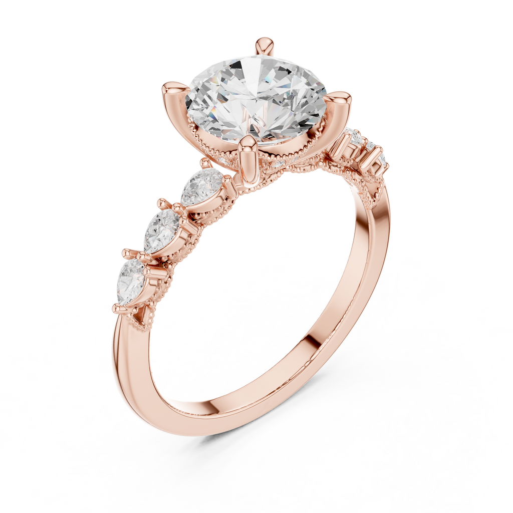 Round Brilliant Diamond Three-Stone Engagement Ring with Pear Side Stones