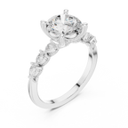 Round Brilliant Diamond Three-Stone Engagement Ring with Pear Side Stones