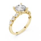 Round Brilliant Diamond Three-Stone Engagement Ring with Pear Side Stones