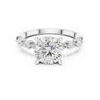Round Brilliant Diamond Three-Stone Engagement Ring with Pear Side Stones