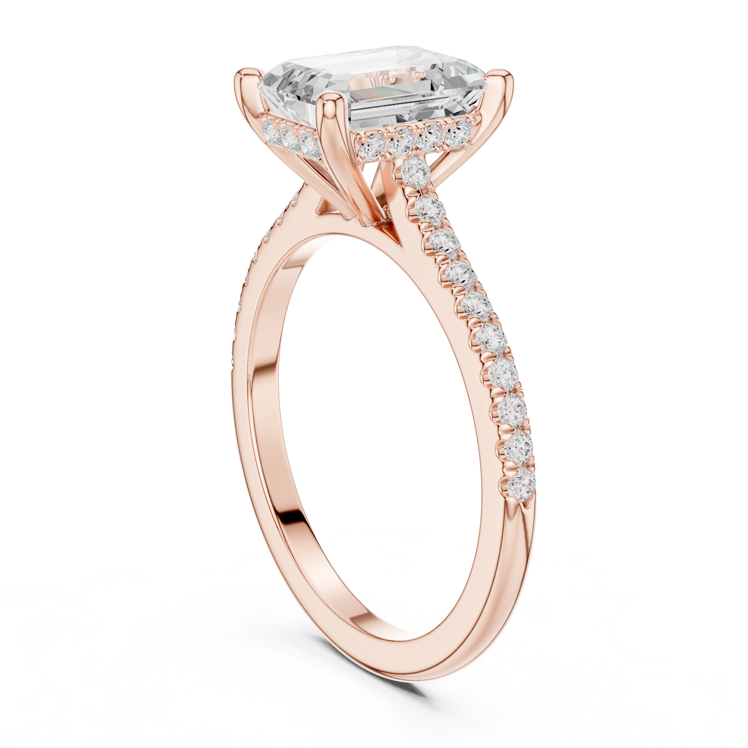 Emerald Cut Diamond Pavé Engagement Ring with Hidden Halo Gallery