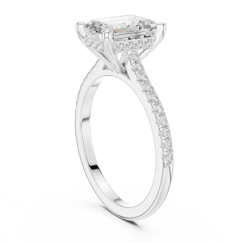 2.31 CT Emerald Cut Diamond Hidden Halo Pavé Engagement Ring