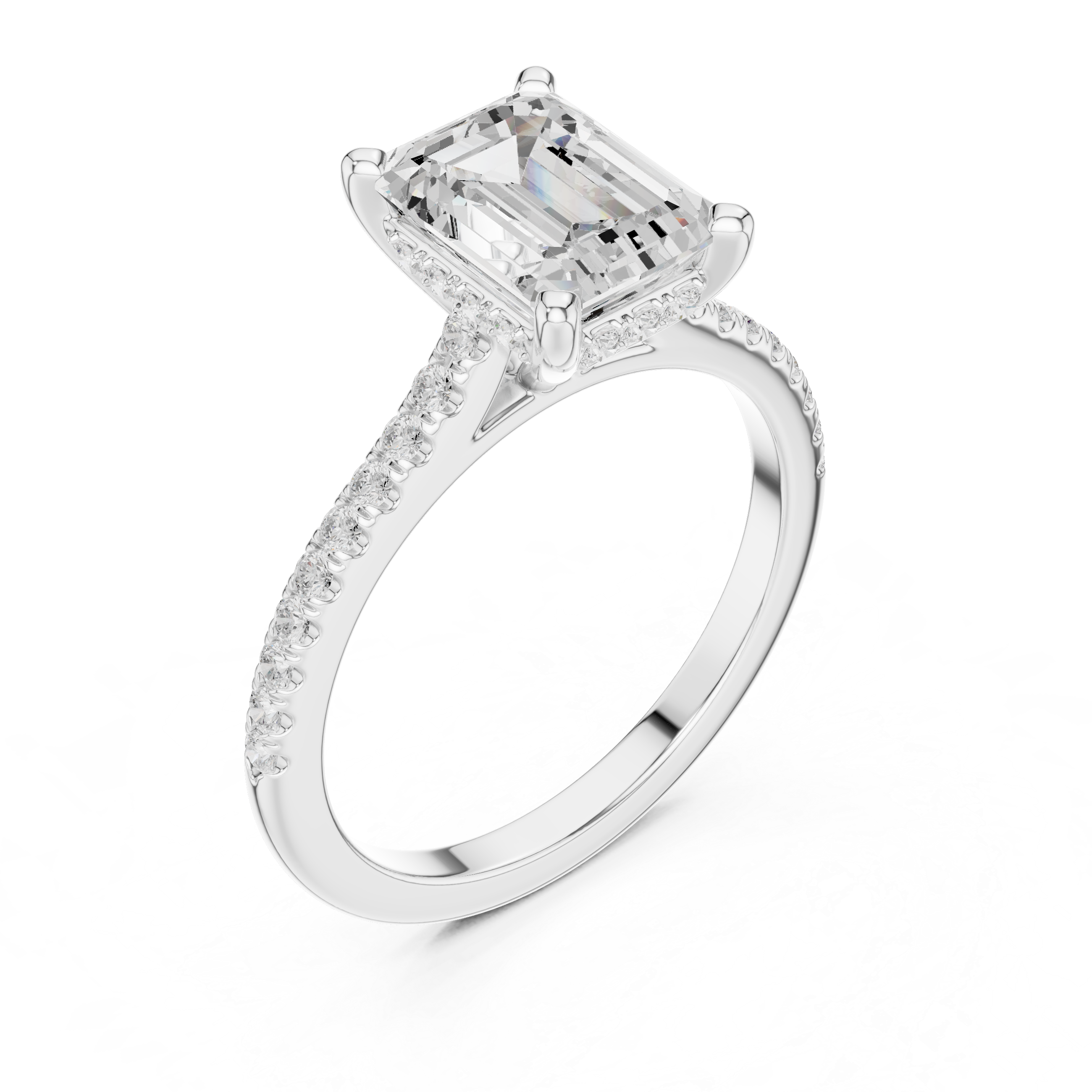 Emerald Cut Diamond Pavé Engagement Ring with Hidden Halo Gallery