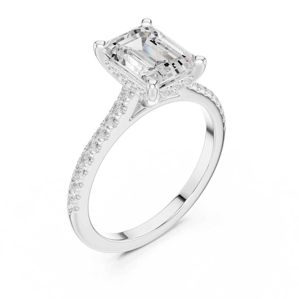 2.31 CT Emerald Cut Diamond Hidden Halo Pavé Engagement Ring