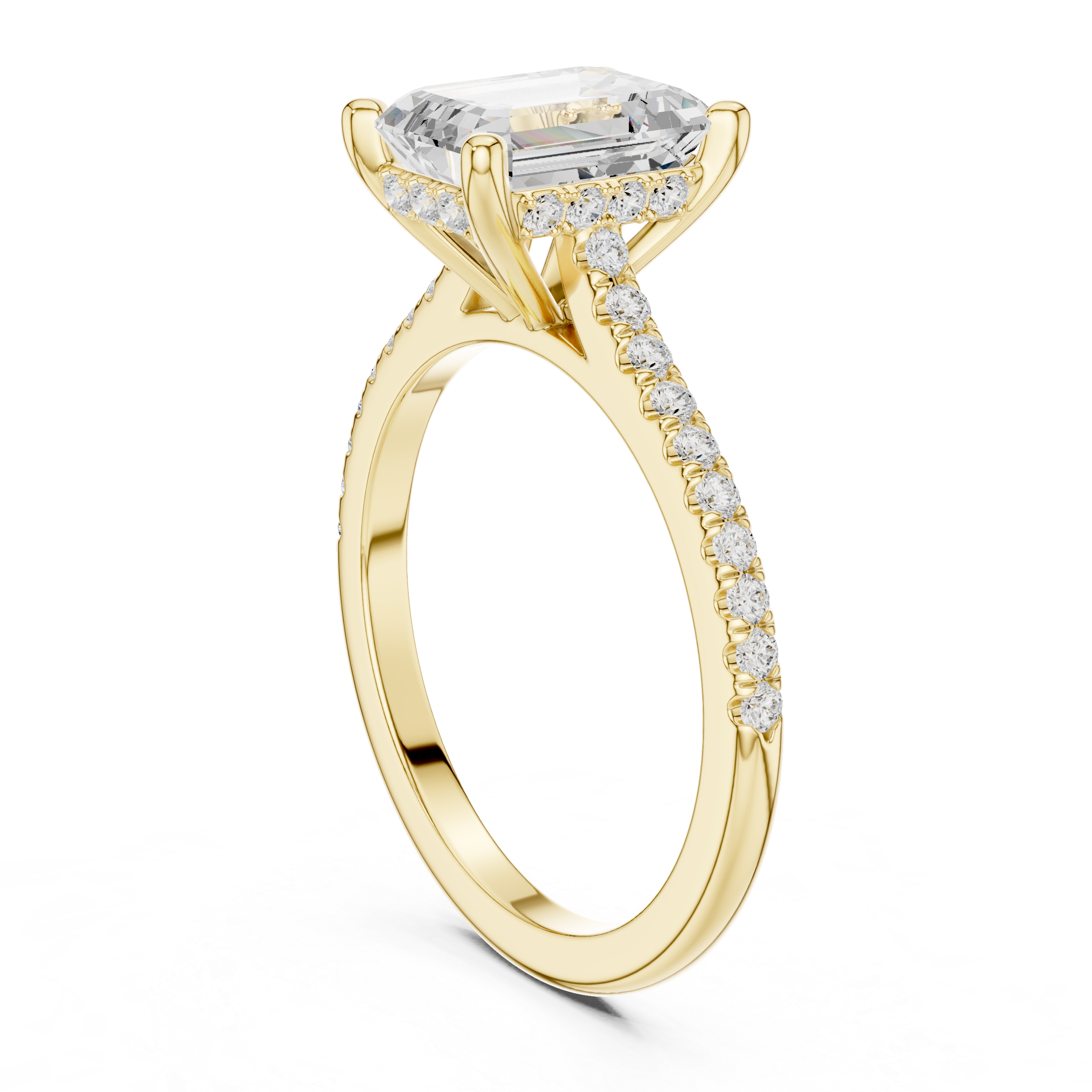 Emerald Cut Diamond Pavé Engagement Ring with Hidden Halo Gallery
