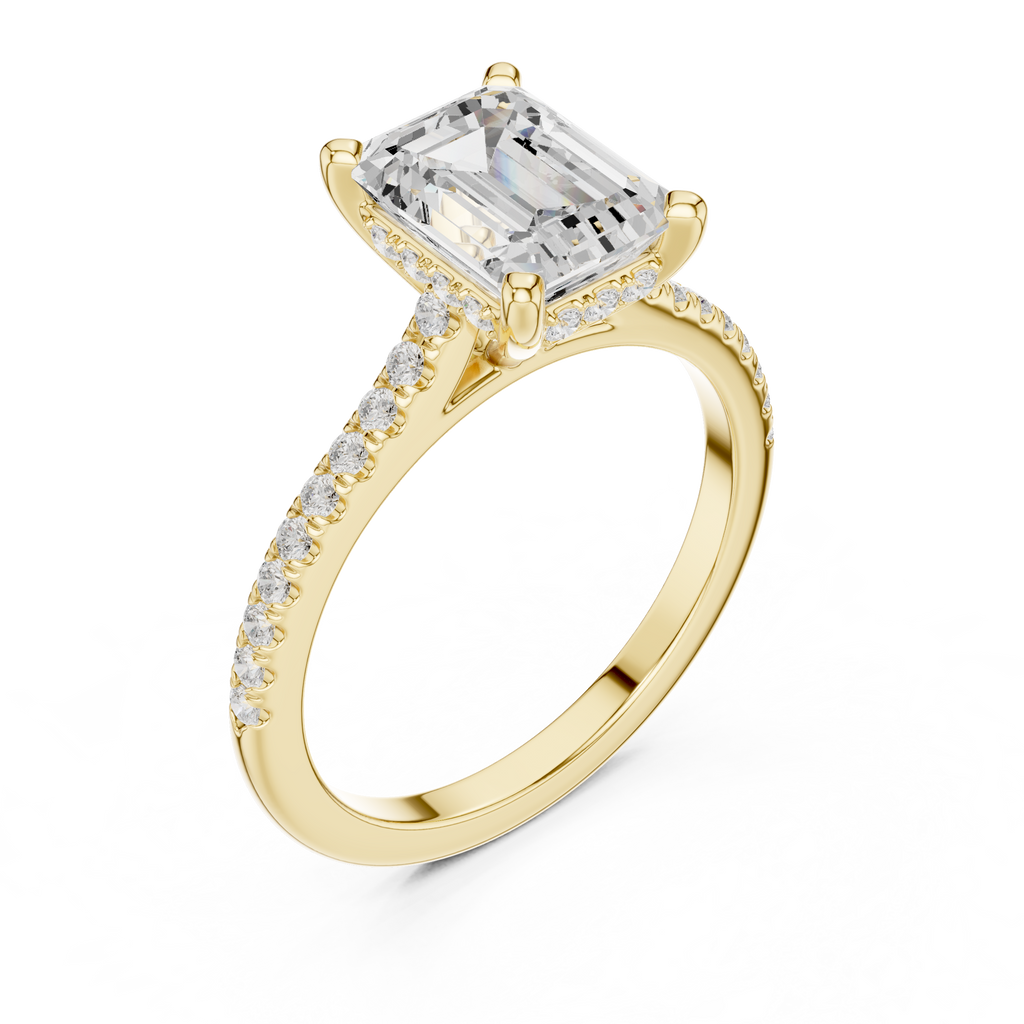 2.31 CT Emerald Cut Diamond Hidden Halo Pavé Engagement Ring
