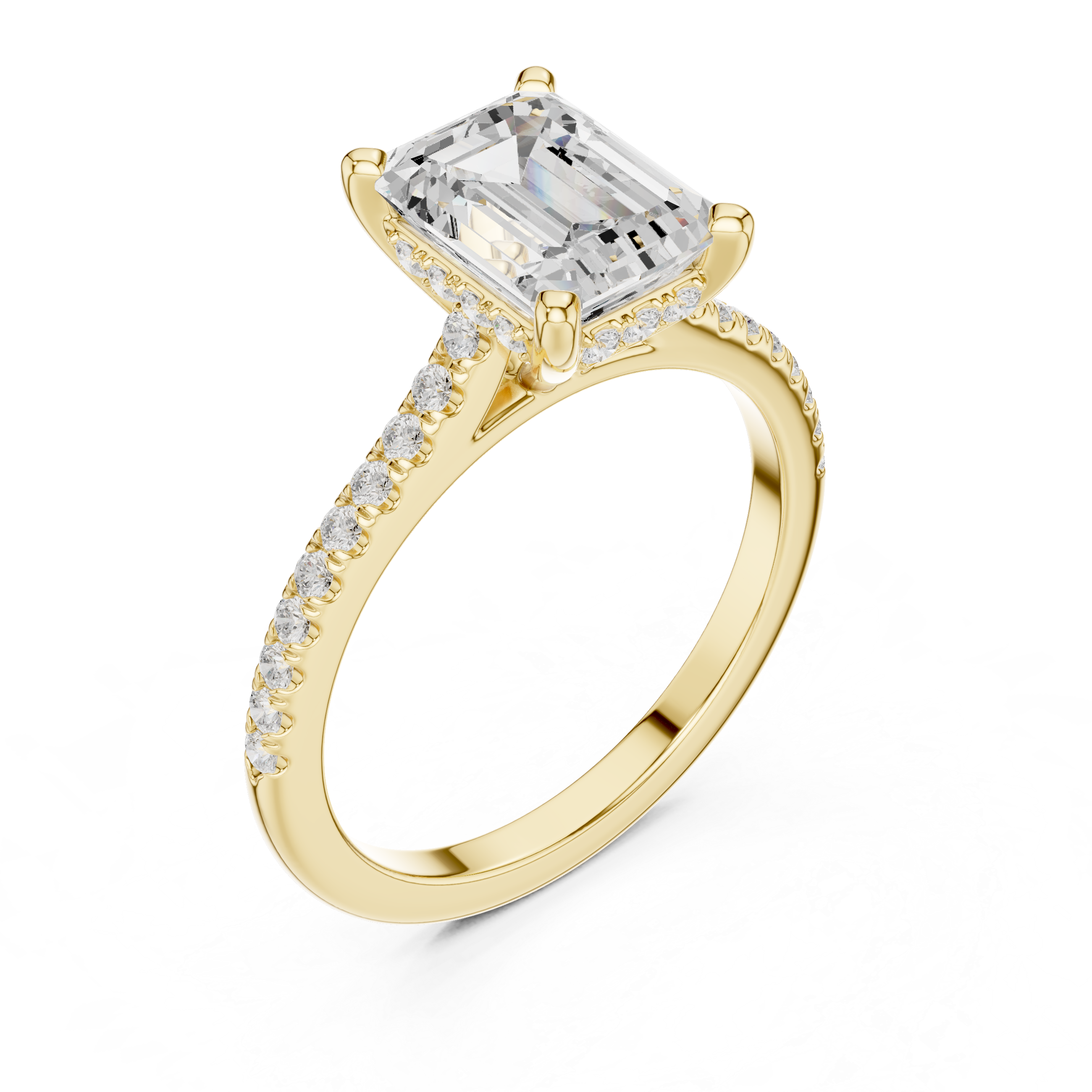 2.31 CT Emerald Cut Diamond Hidden Halo Pavé Engagement Ring