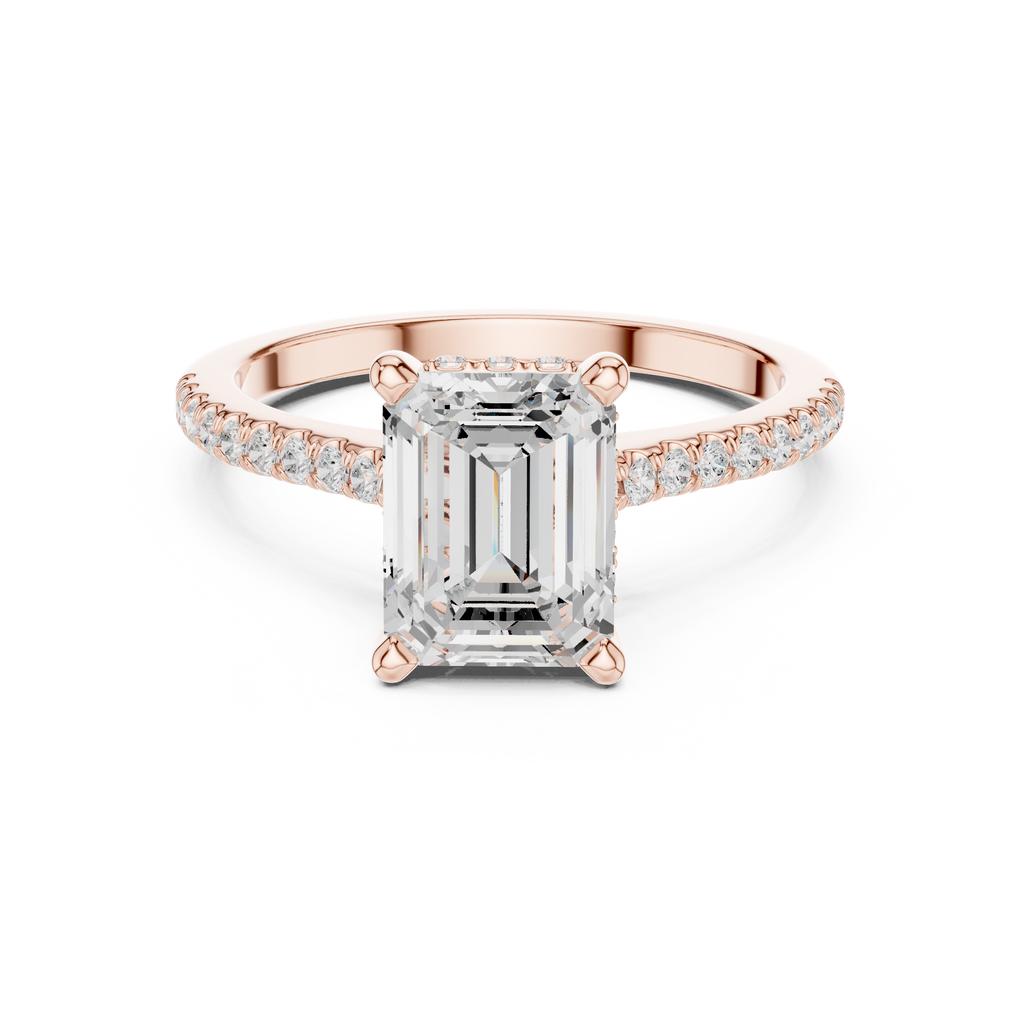 2.31 CT Emerald Cut Diamond Hidden Halo Pavé Engagement Ring