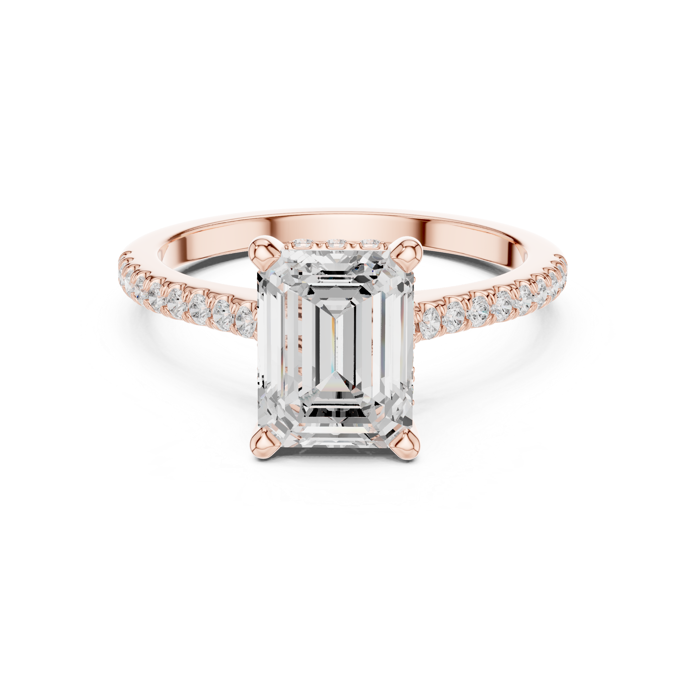 2.31 CT Emerald Cut Diamond Hidden Halo Pavé Engagement Ring