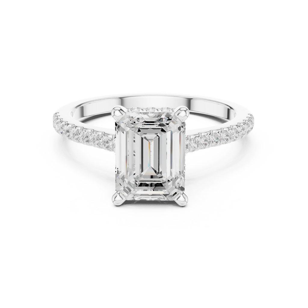 Emerald Cut Diamond Pavé Engagement Ring with Hidden Halo Gallery