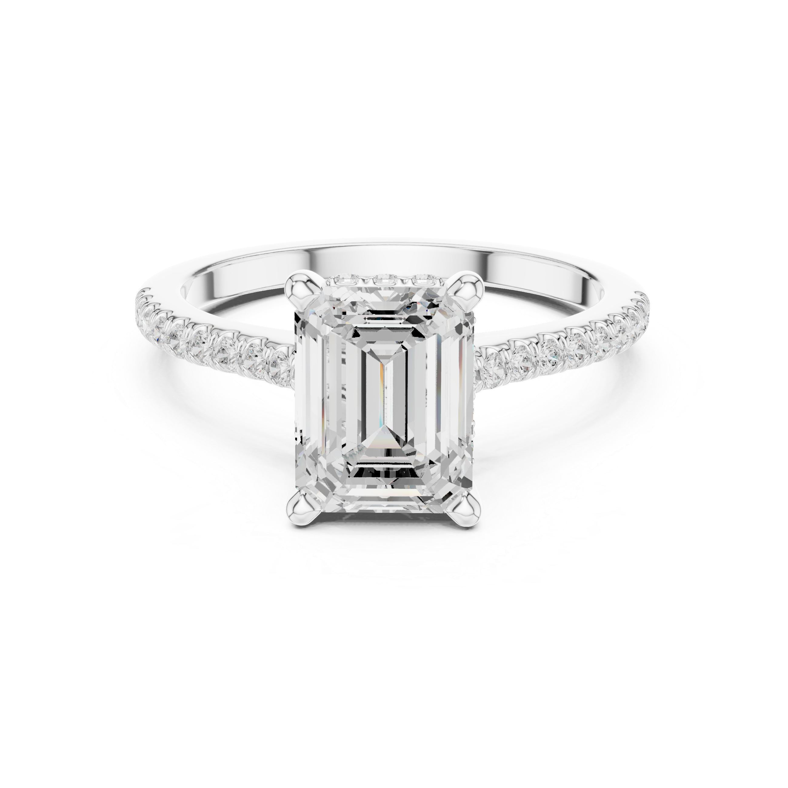 Emerald Cut Diamond Pavé Engagement Ring with Hidden Halo Gallery