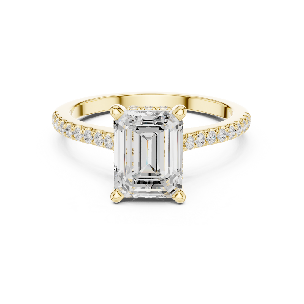 2.31 CT Emerald Cut Diamond Hidden Halo Pavé Engagement Ring