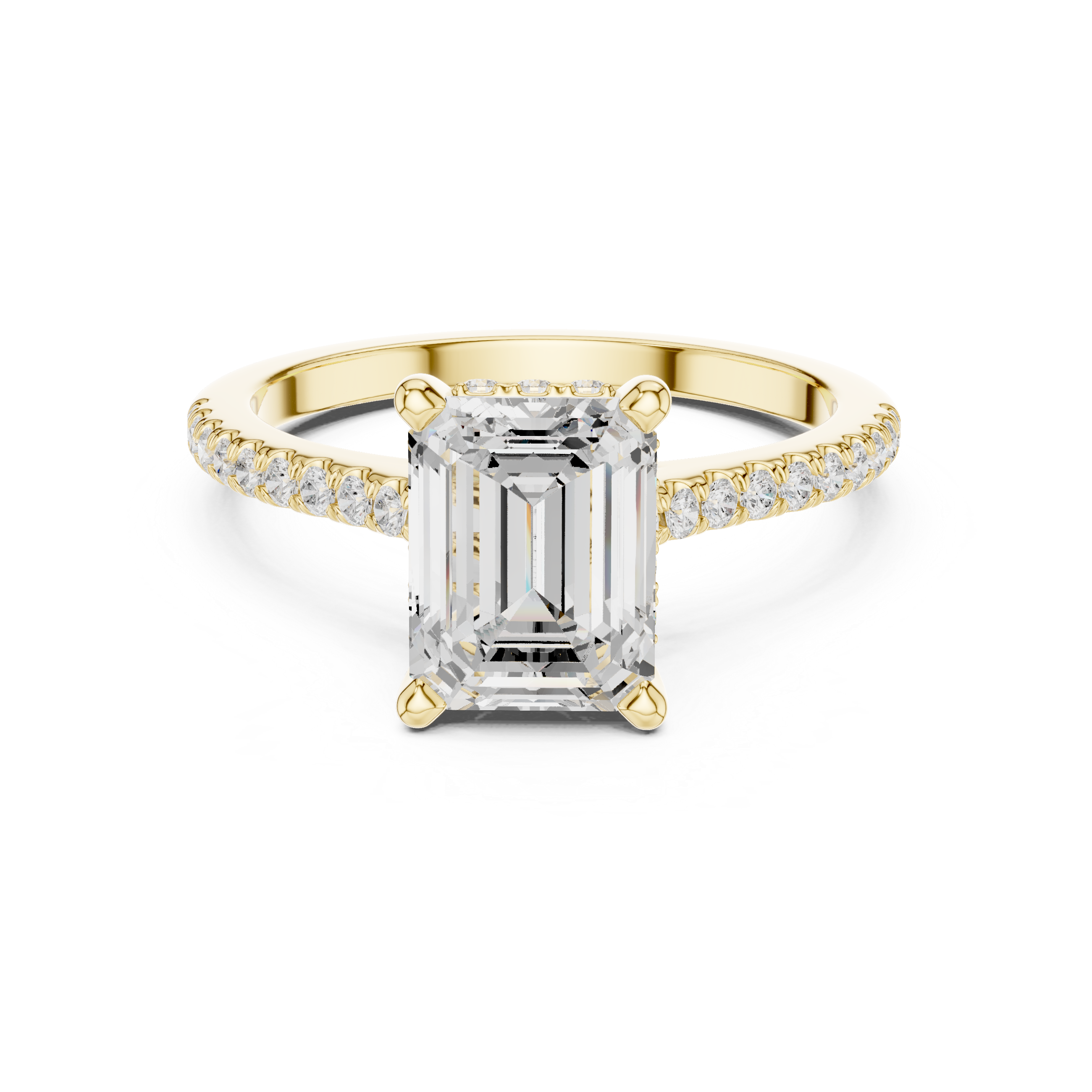 2.31 CT Emerald Cut Diamond Hidden Halo Pavé Engagement Ring