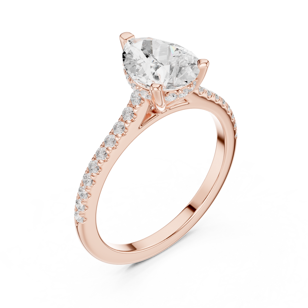 Pear Cut Diamond Pavé Engagement Ring with Hidden Halo