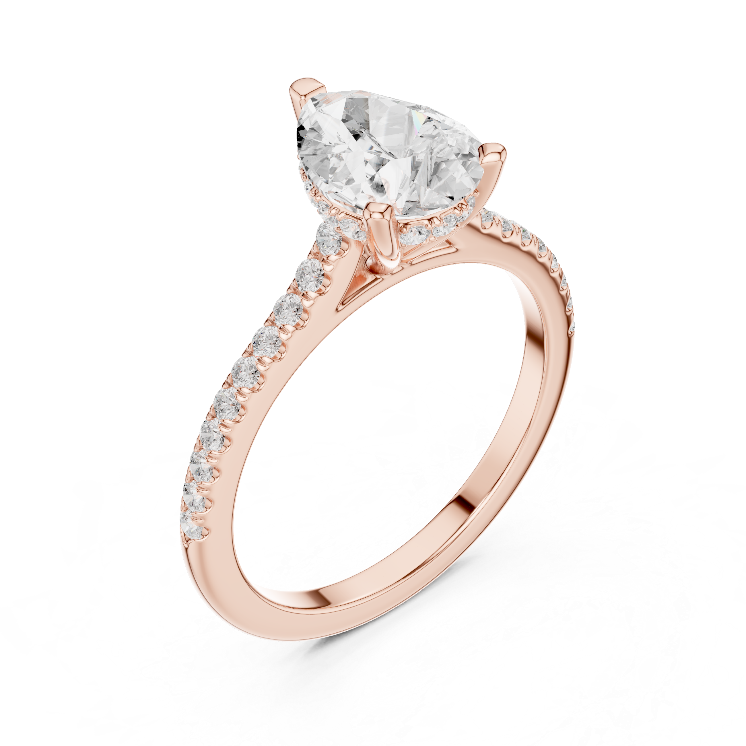 2.30 CT Pear Cut Diamond Hidden Halo Pavé Engagement Ring