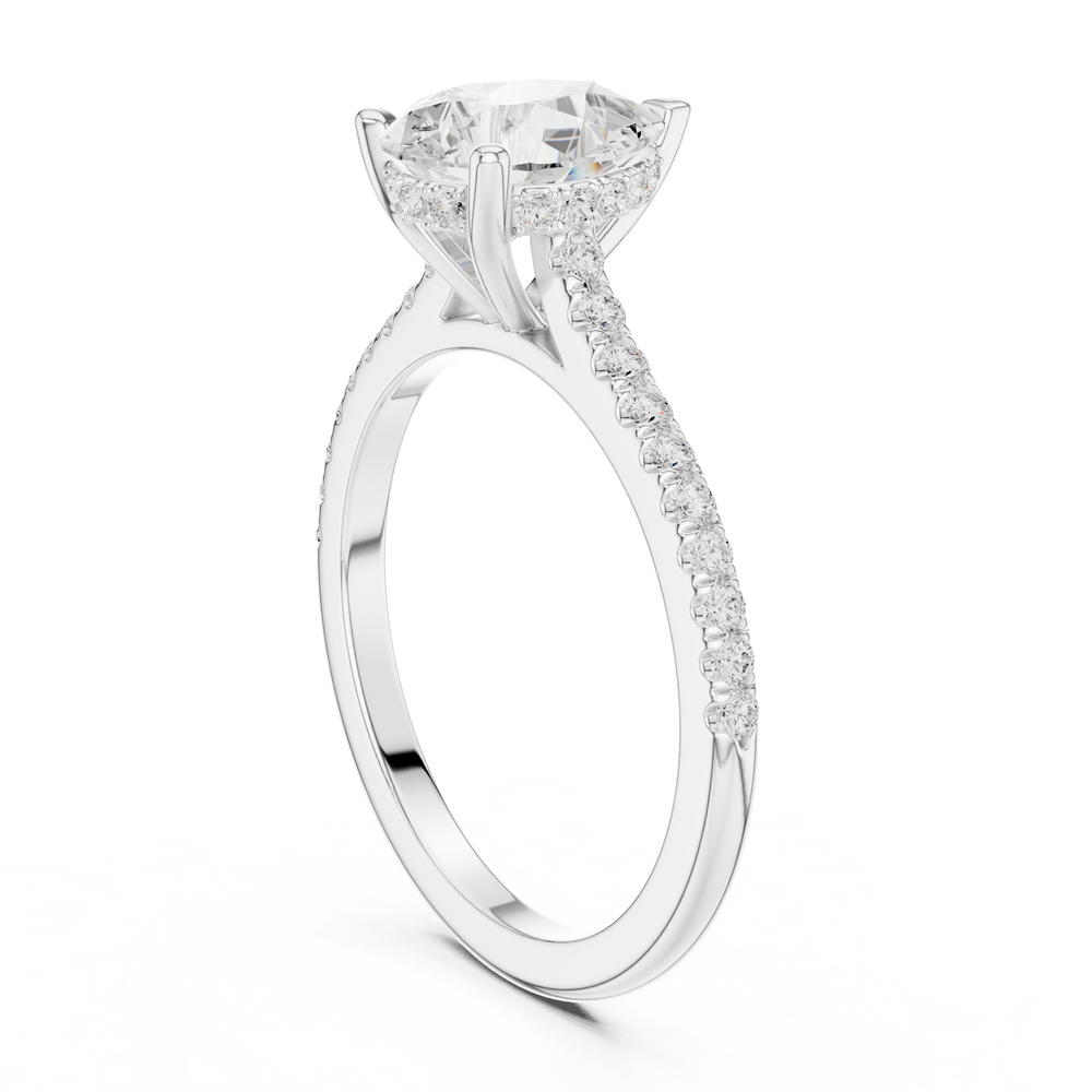 Pear Cut Diamond Pavé Engagement Ring with Hidden Halo