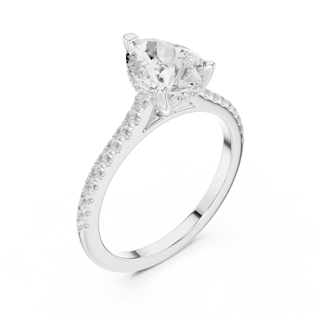 Pear Cut Diamond Pavé Engagement Ring with Hidden Halo