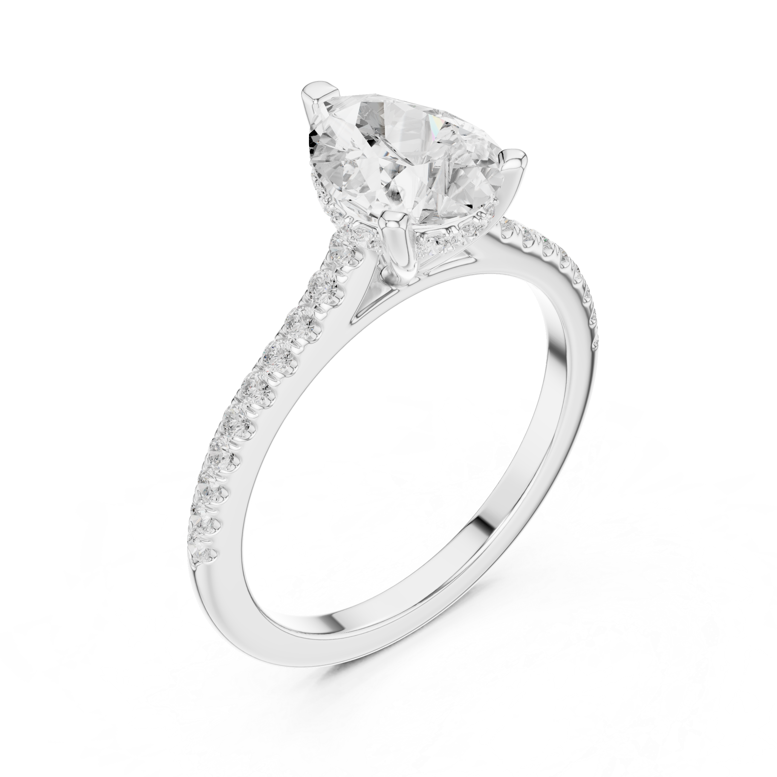 2.30 CT Pear Cut Diamond Hidden Halo Pavé Engagement Ring