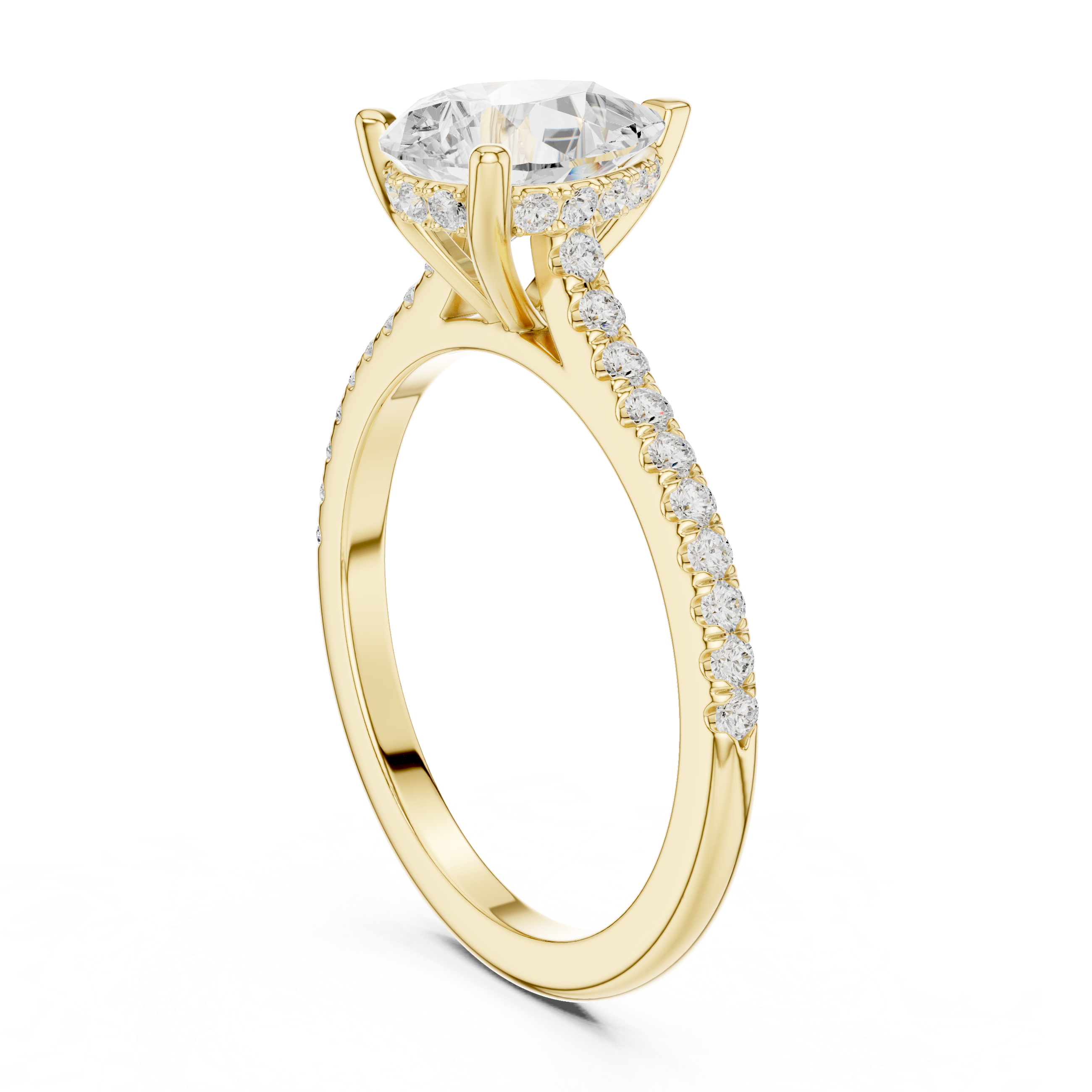 Pear Cut Diamond Pavé Engagement Ring with Hidden Halo