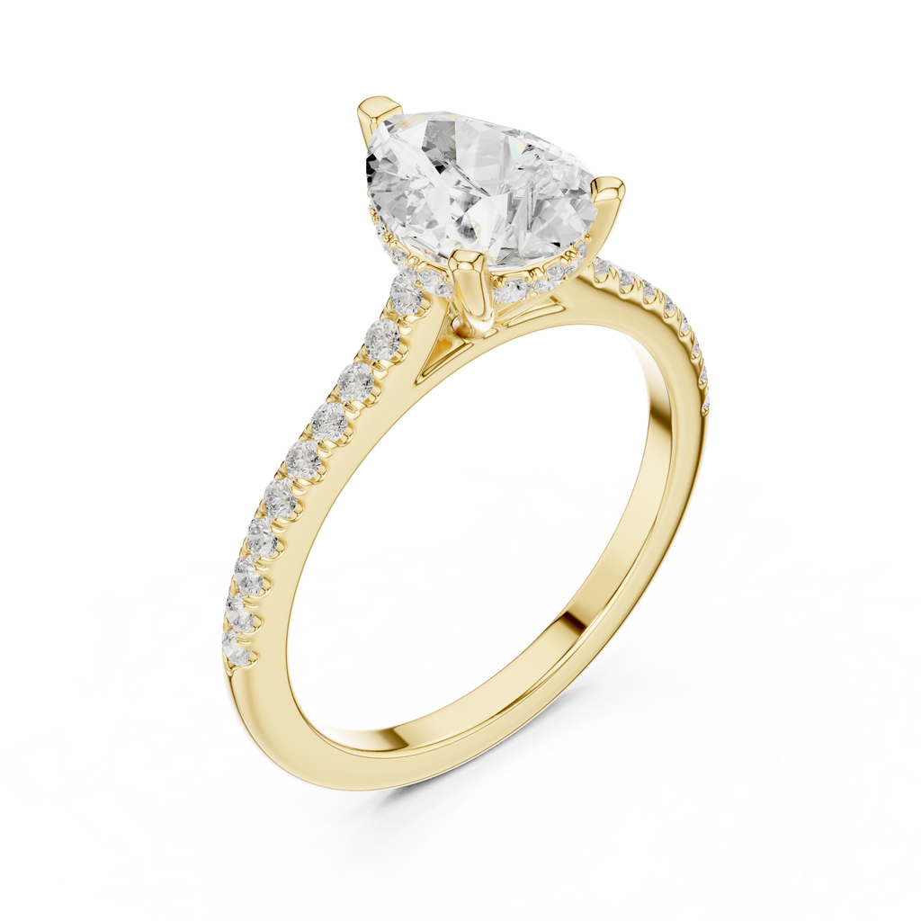 2.30 CT Pear Cut Diamond Hidden Halo Pavé Engagement Ring
