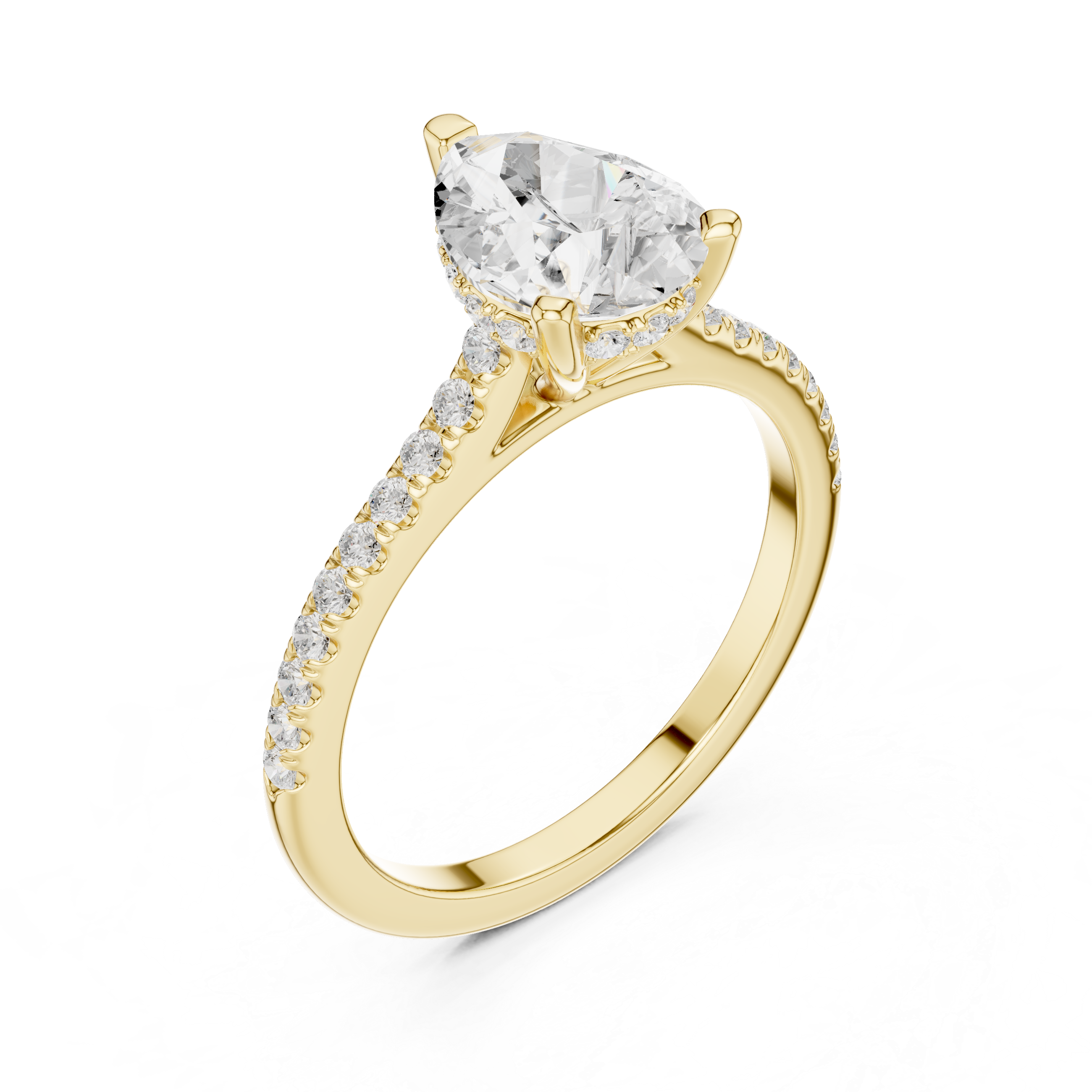 2.30 CT Pear Cut Diamond Hidden Halo Pavé Engagement Ring