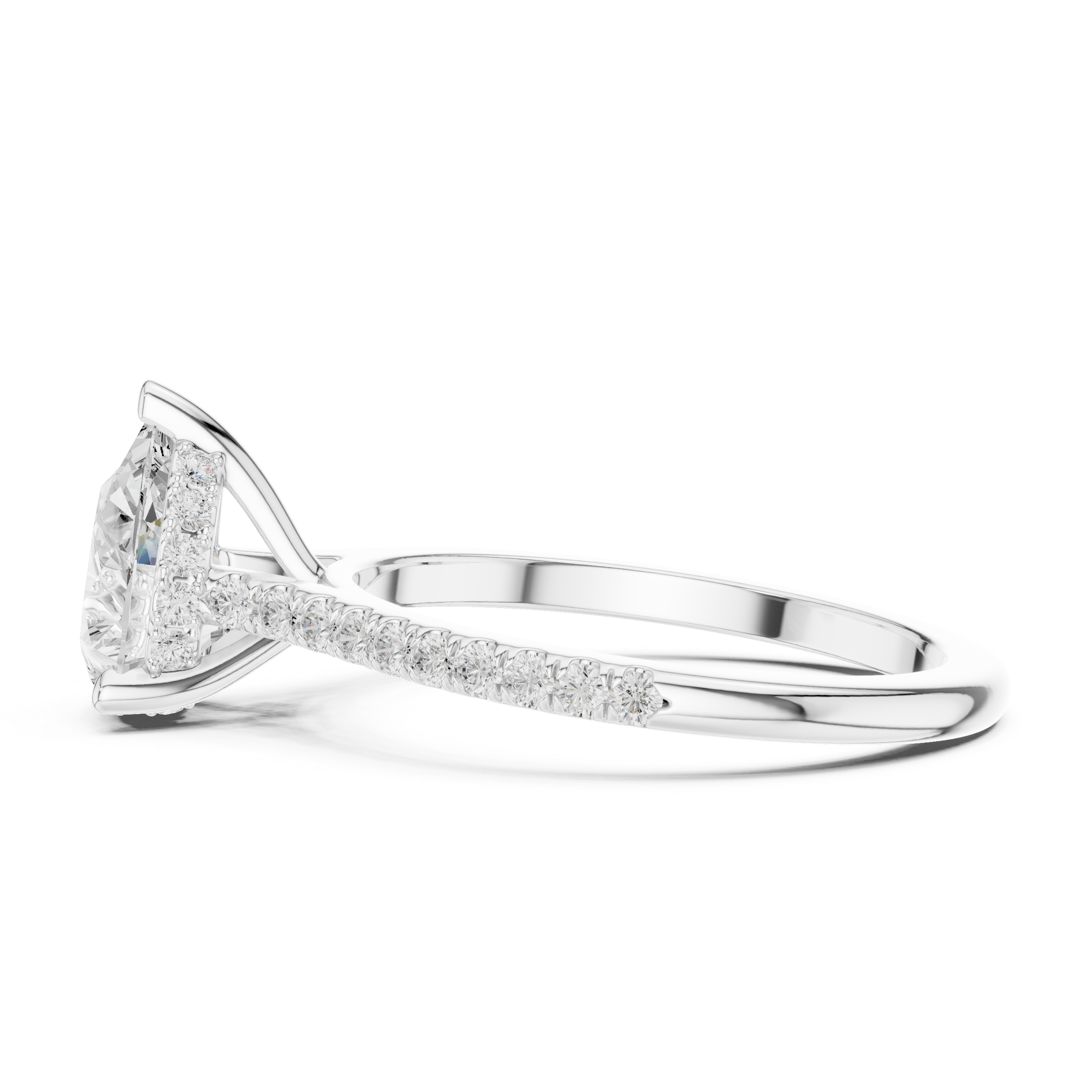 Pear Cut Diamond Pavé Engagement Ring with Hidden Halo