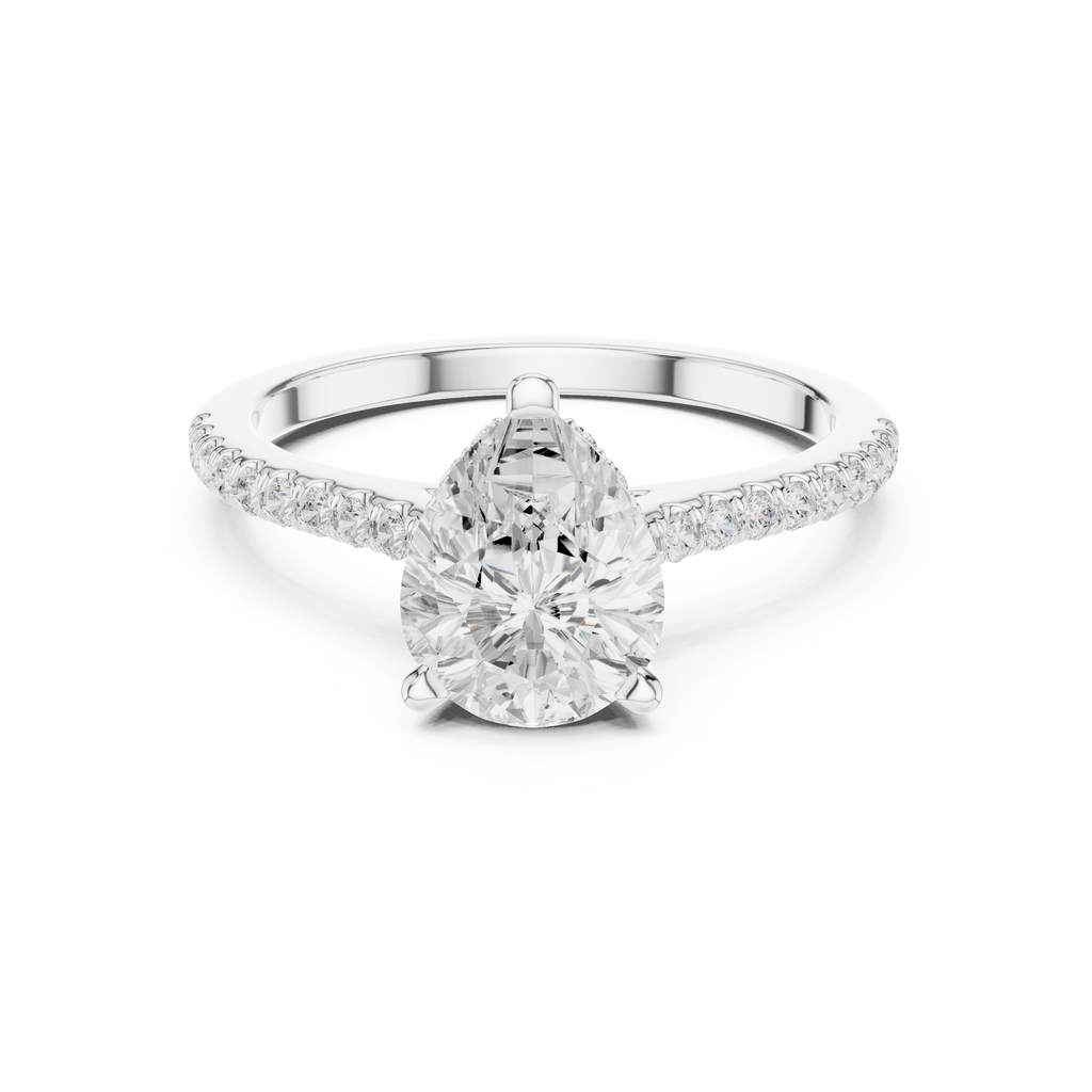 2.30 CT Pear Cut Diamond Hidden Halo Pavé Engagement Ring