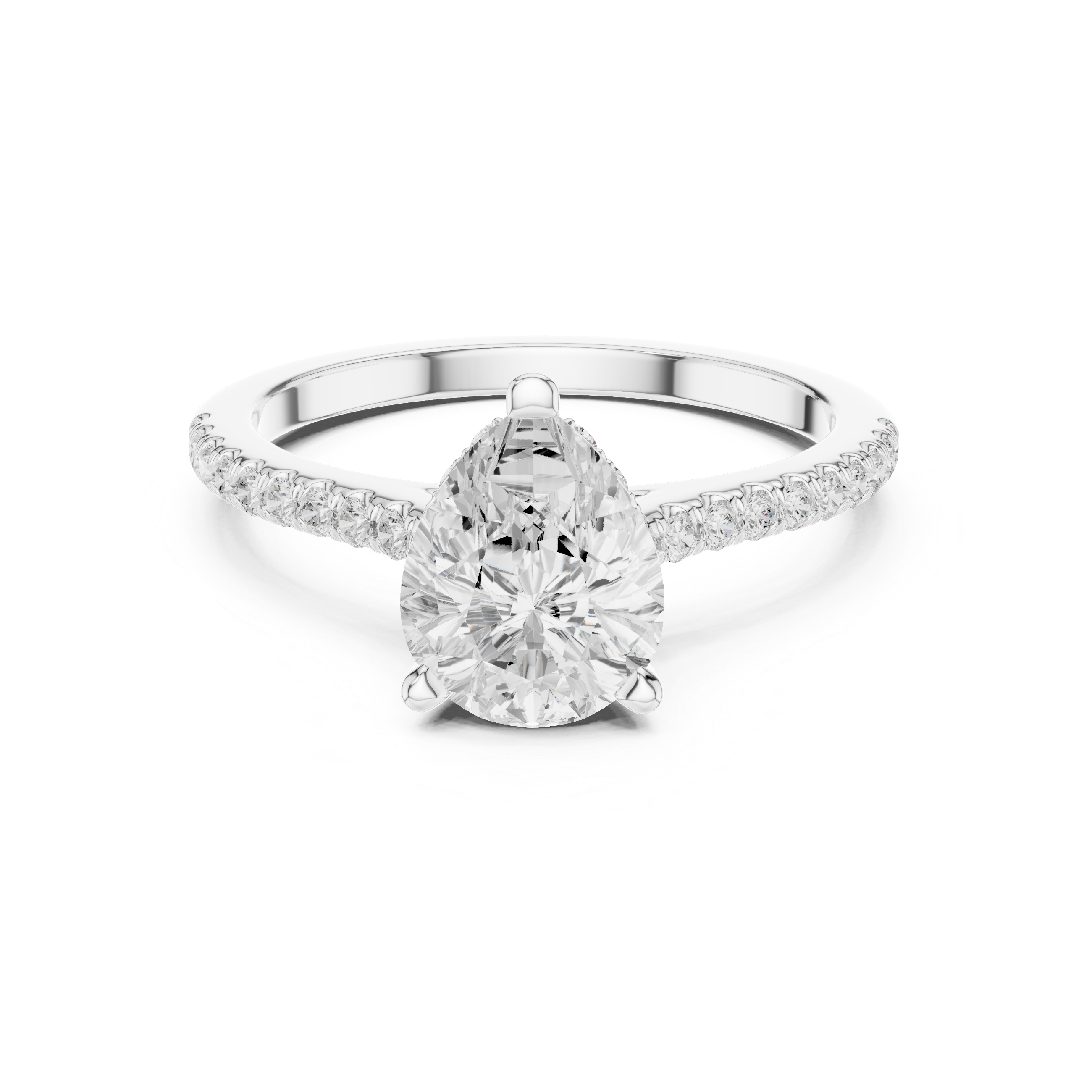 2.30 CT Pear Cut Diamond Hidden Halo Pavé Engagement Ring