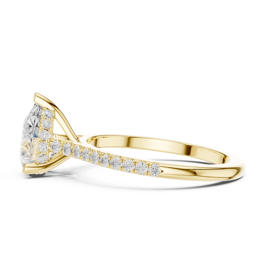 Pear Cut Diamond Pavé Engagement Ring with Hidden Halo