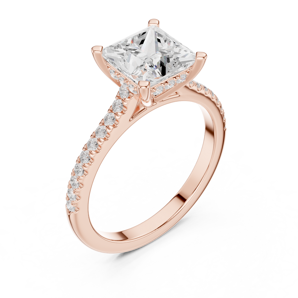 2.30 CT Princess Cut Diamond Hidden Halo Pavé Engagement Ring