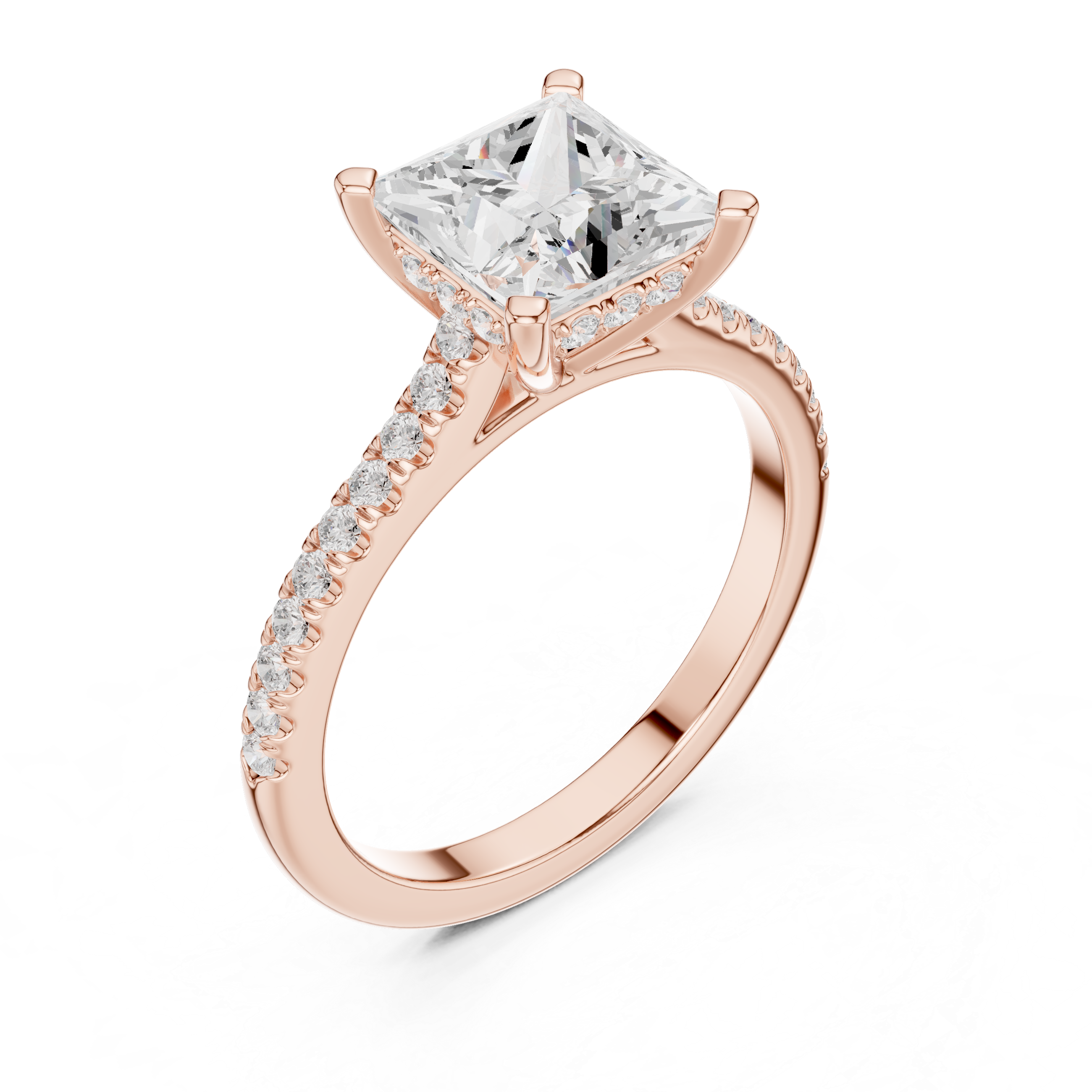 2.30 CT Princess Cut Diamond Hidden Halo Pavé Engagement Ring