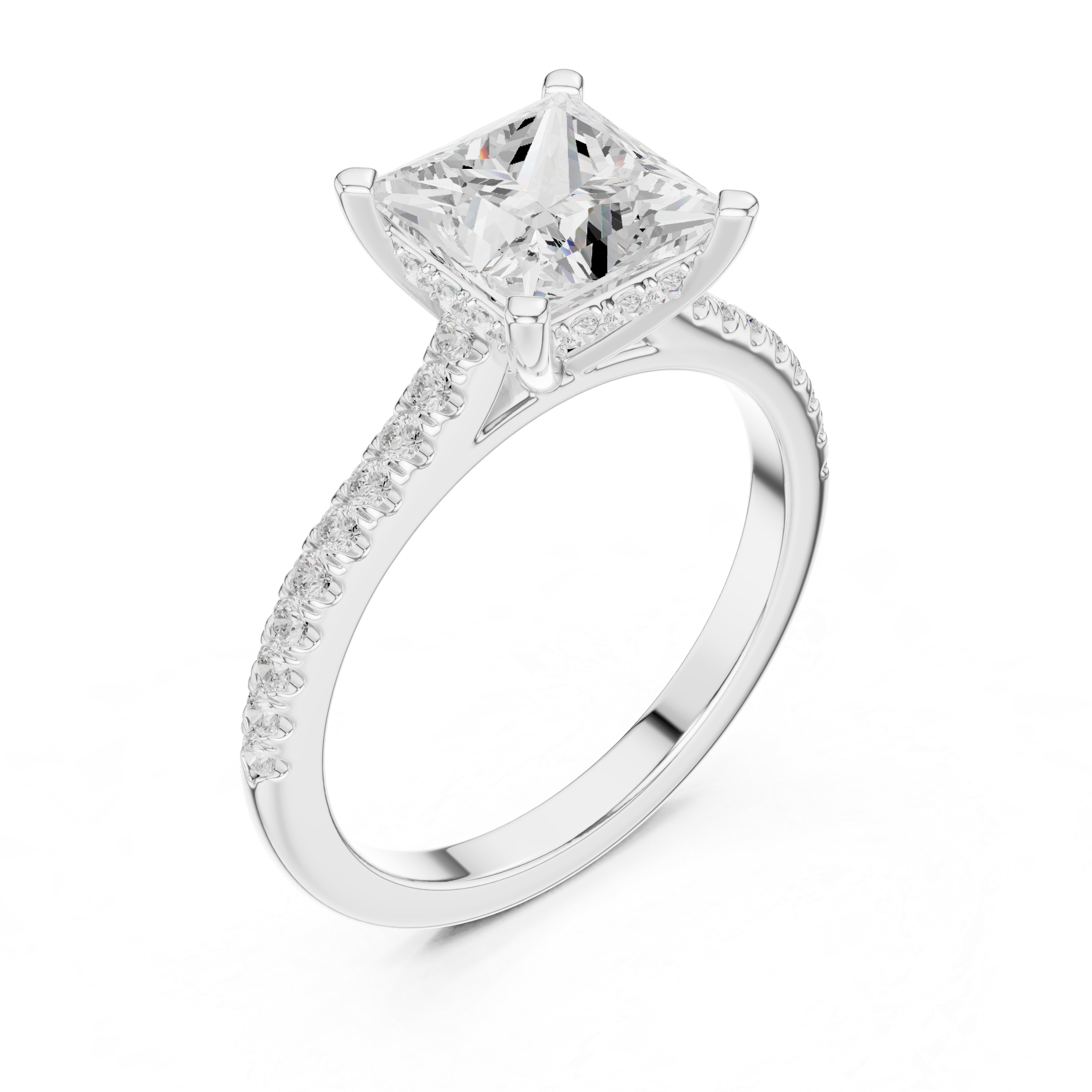 Princess Cut Diamond Pavé Engagement Ring with Hidden Halo