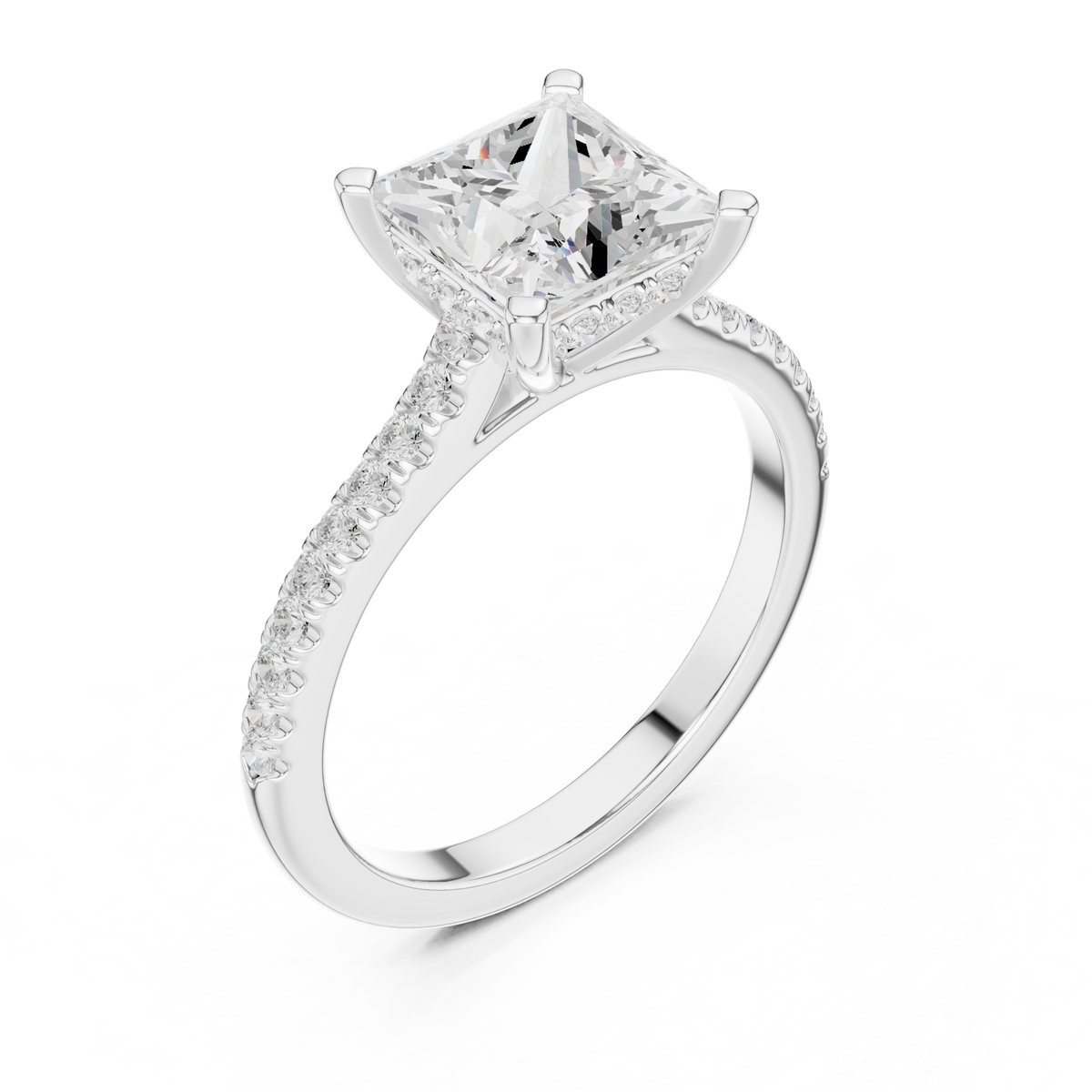 2.30 ct Princess Cut Diamond Hidden Halo Pavé Engagement Ring – view 3 of 12, lab grown diamond ring | Jewelix Atelier