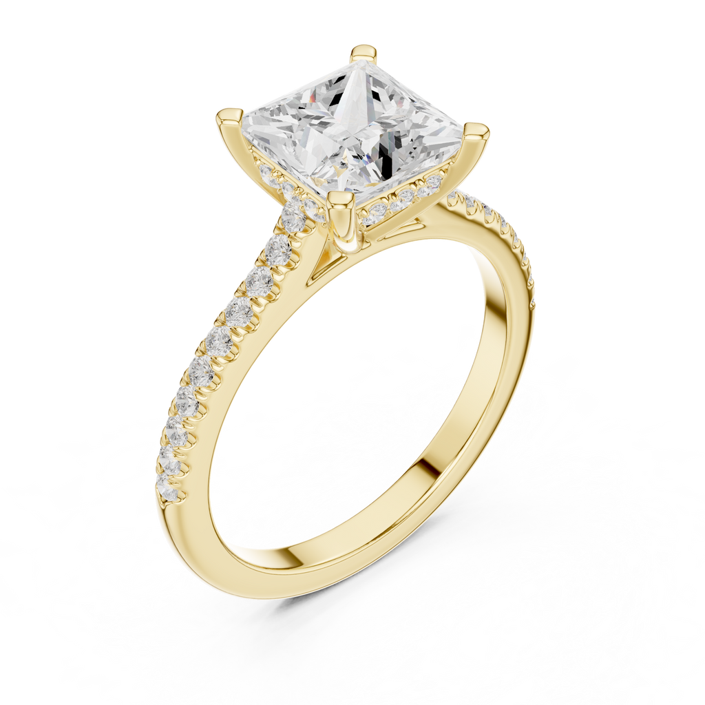 Princess Cut Diamond Pavé Engagement Ring with Hidden Halo