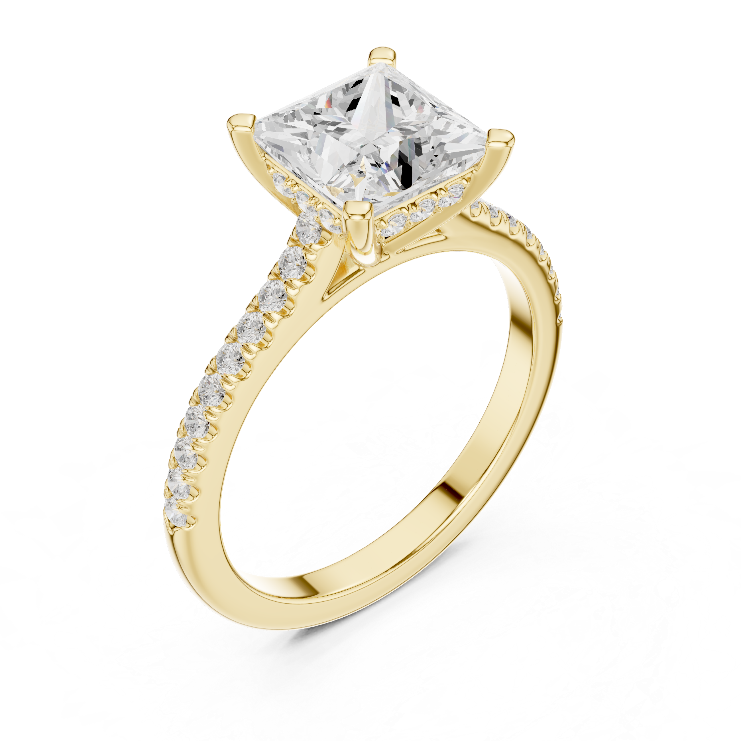 Princess Cut Diamond Pavé Engagement Ring with Hidden Halo