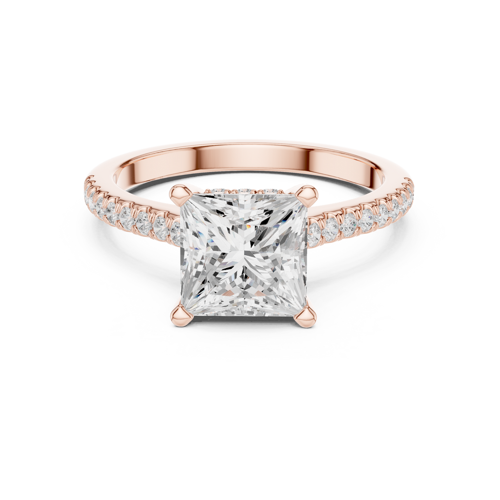 2.30 CT Princess Cut Diamond Hidden Halo Pavé Engagement Ring