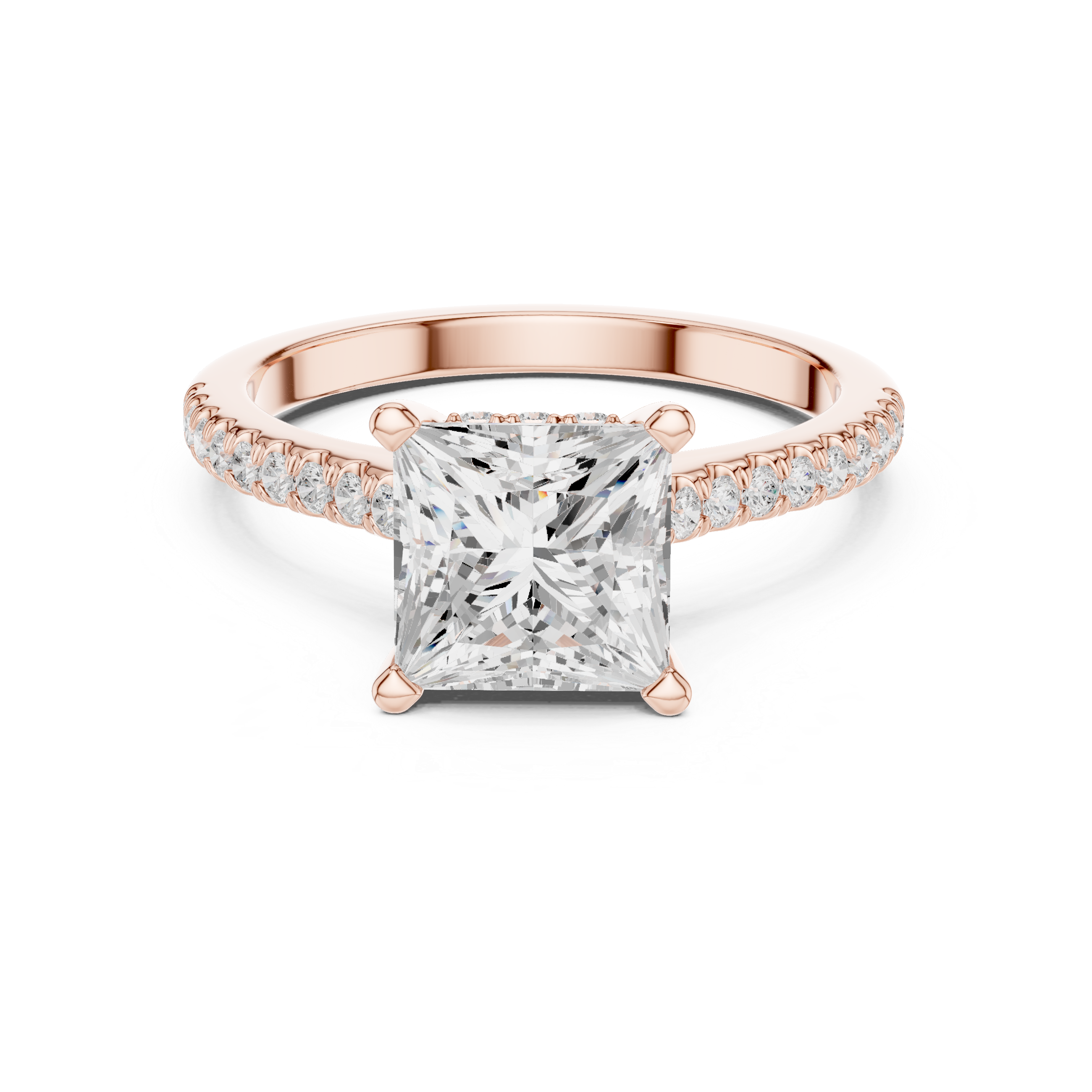 2.30 CT Princess Cut Diamond Hidden Halo Pavé Engagement Ring