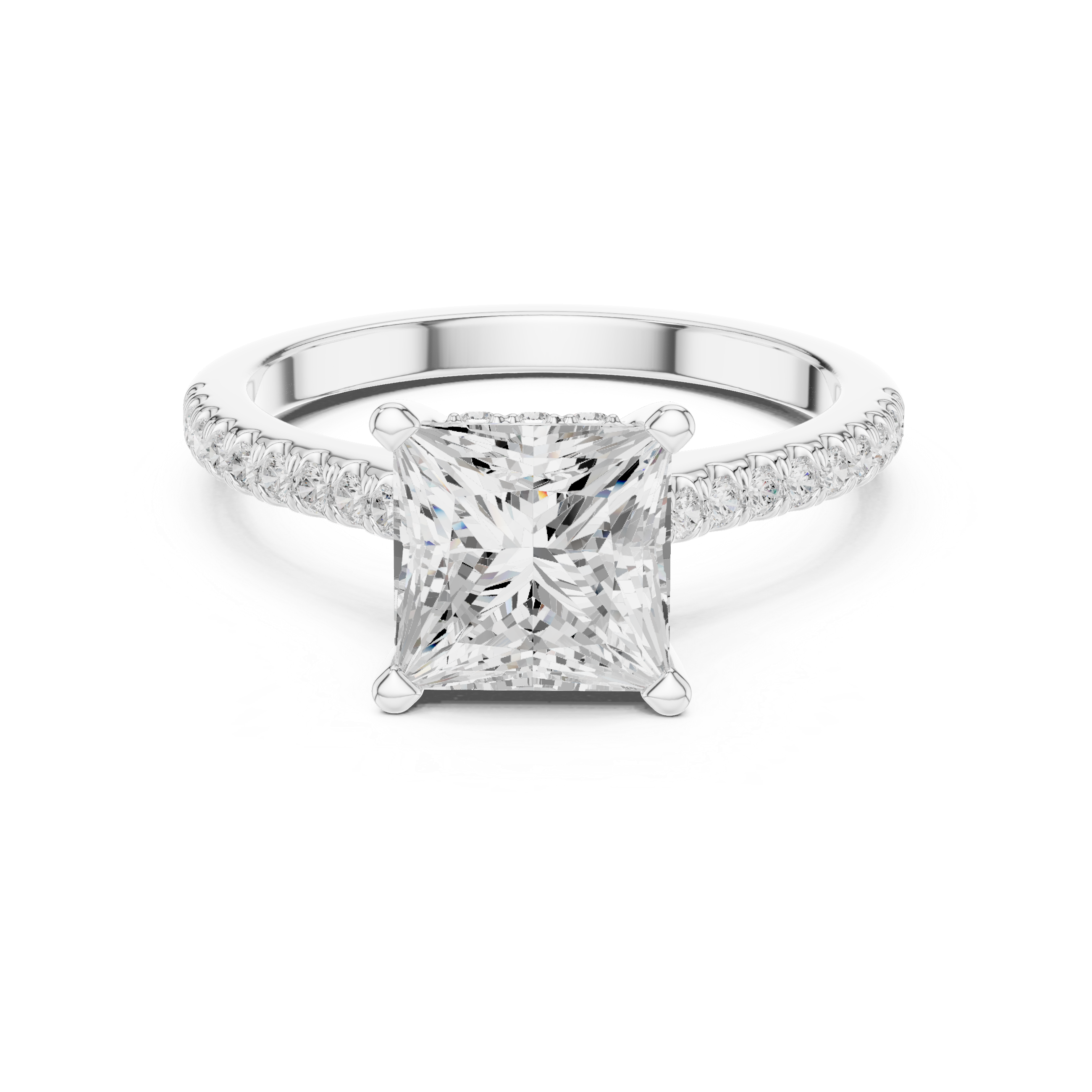 Princess Cut Diamond Pavé Engagement Ring with Hidden Halo