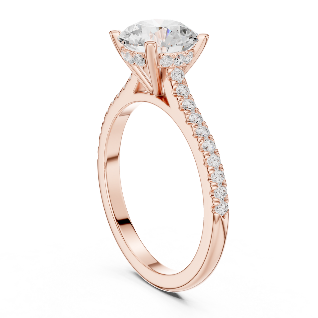 Round Brilliant Diamond Pavé Engagement Ring with Hidden Halo