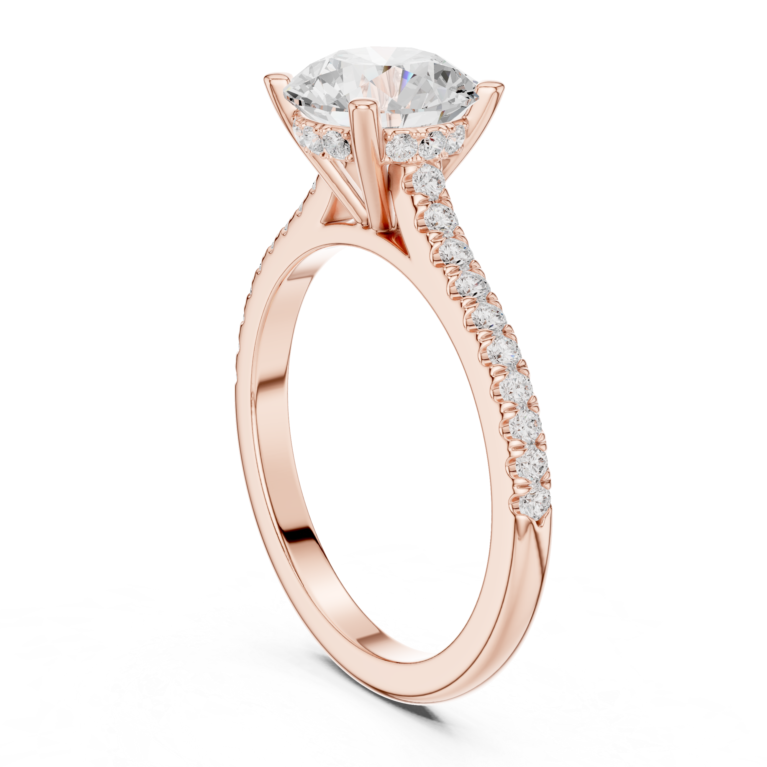 Round Brilliant Diamond Pavé Engagement Ring with Hidden Halo