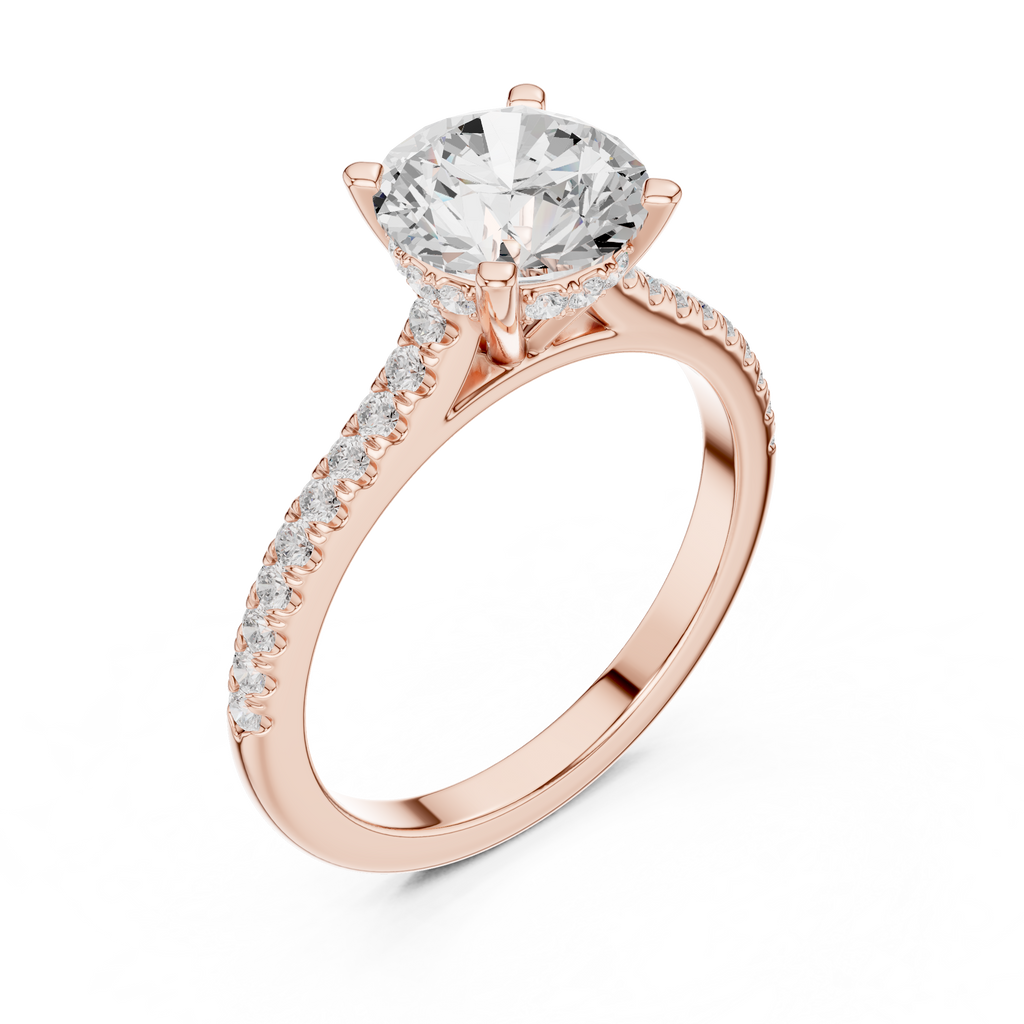 Round Brilliant Diamond Pavé Engagement Ring with Hidden Halo