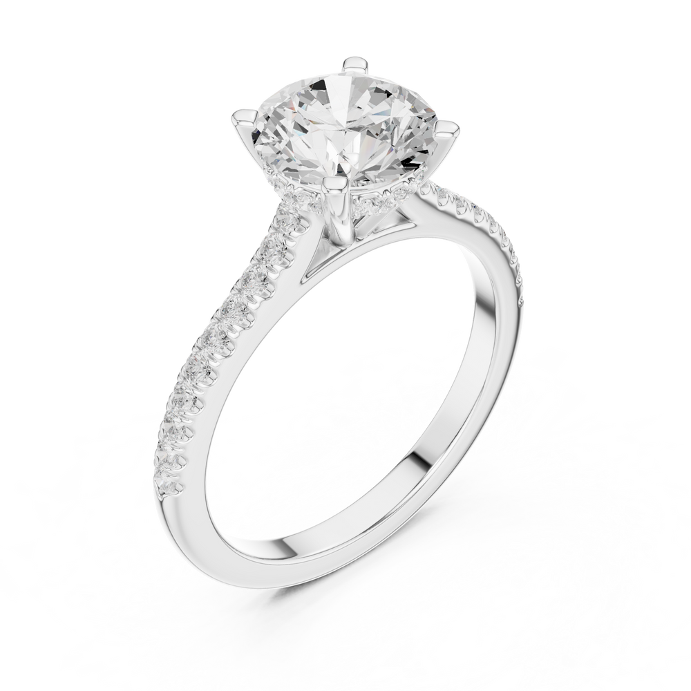 Round Brilliant Diamond Pavé Engagement Ring with Hidden Halo