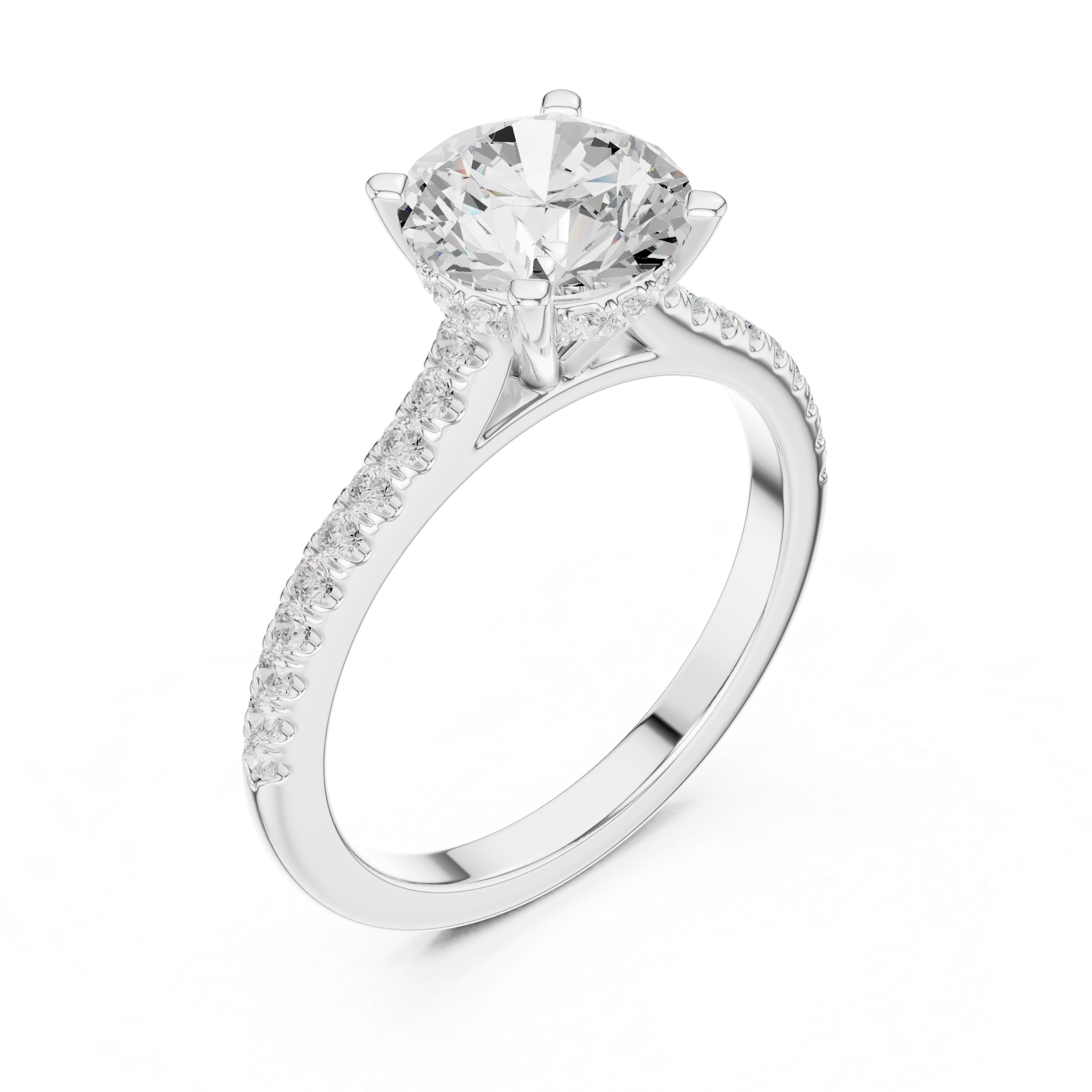 Round Brilliant Diamond Pavé Engagement Ring with Hidden Halo