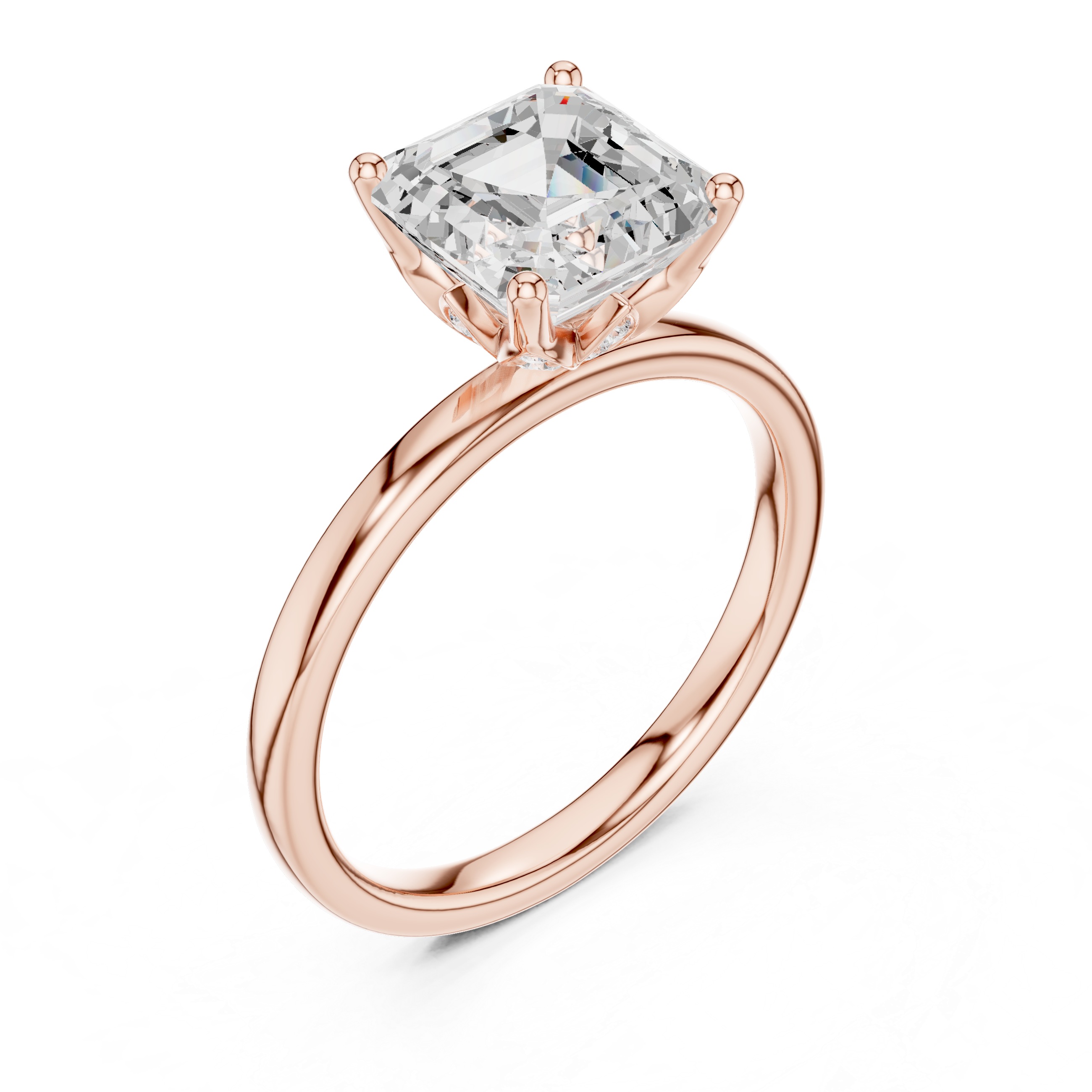 Asscher Cut Solitaire Engagement Ring with Hidden Halo Gallery
