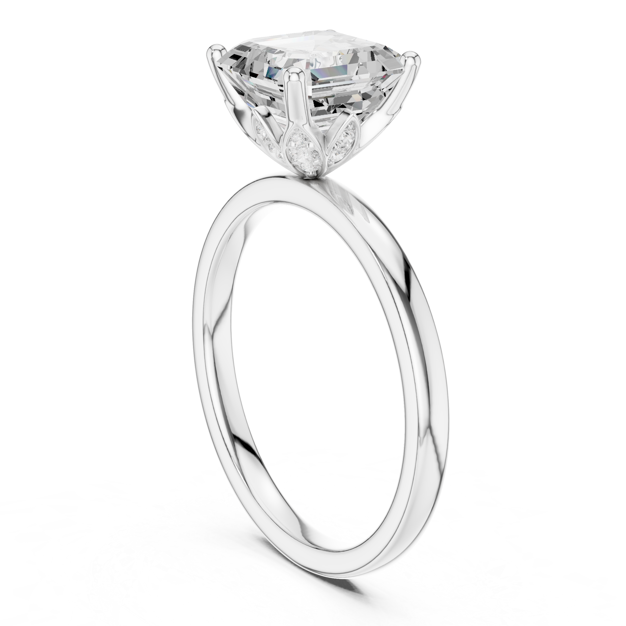 Asscher Cut Solitaire Engagement Ring with Hidden Halo Gallery