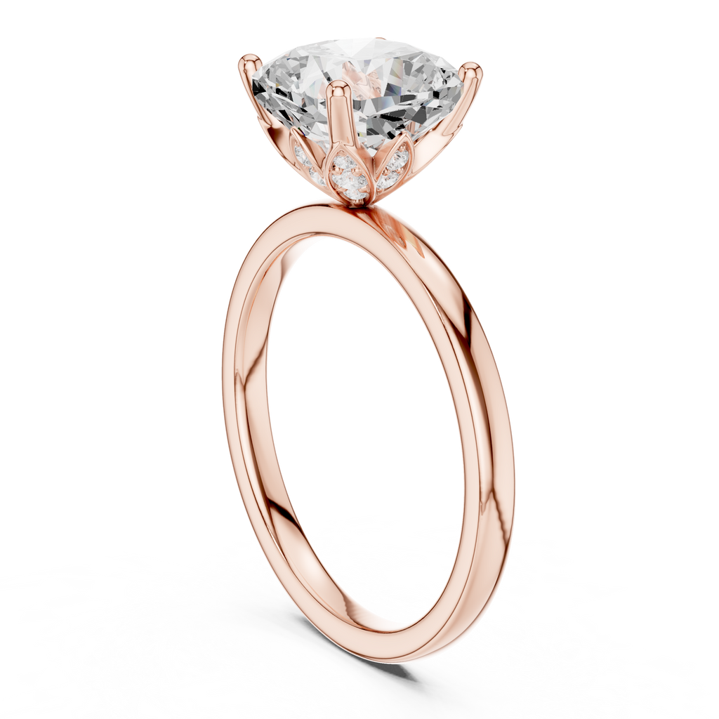 Cushion Cut Solitaire Engagement Ring with Hidden Halo Basket