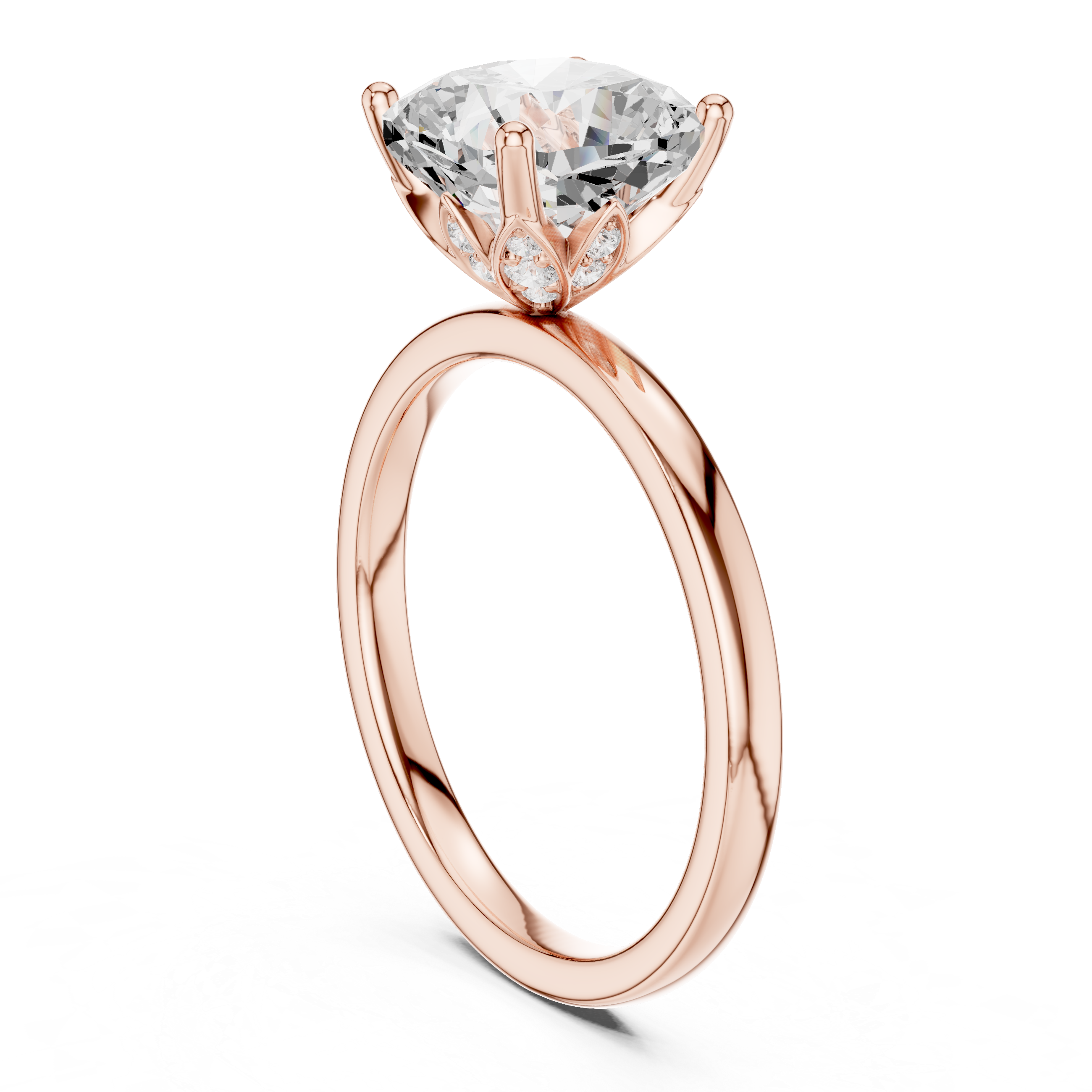 Cushion Cut Solitaire Engagement Ring with Hidden Halo Basket