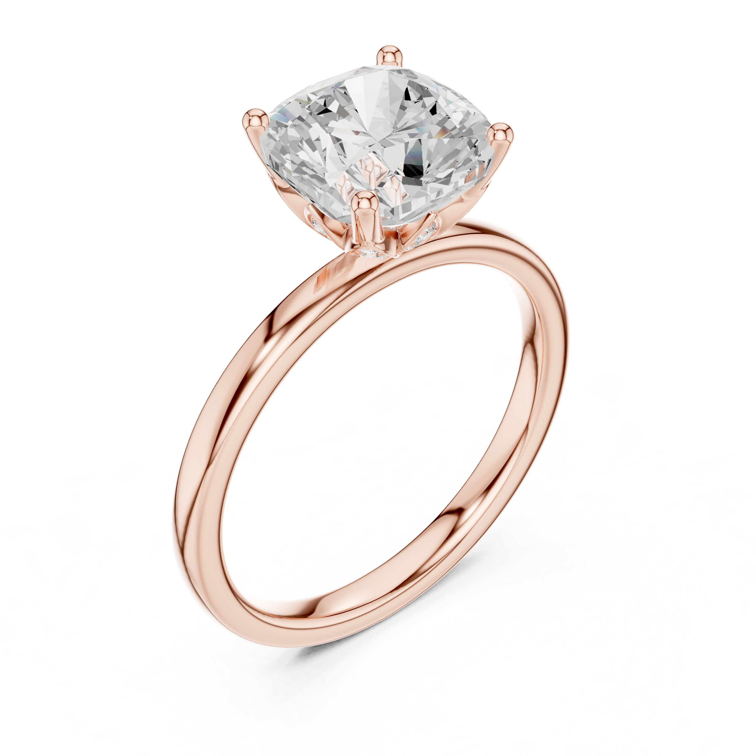 Cushion Cut Solitaire Engagement Ring with Hidden Halo Basket