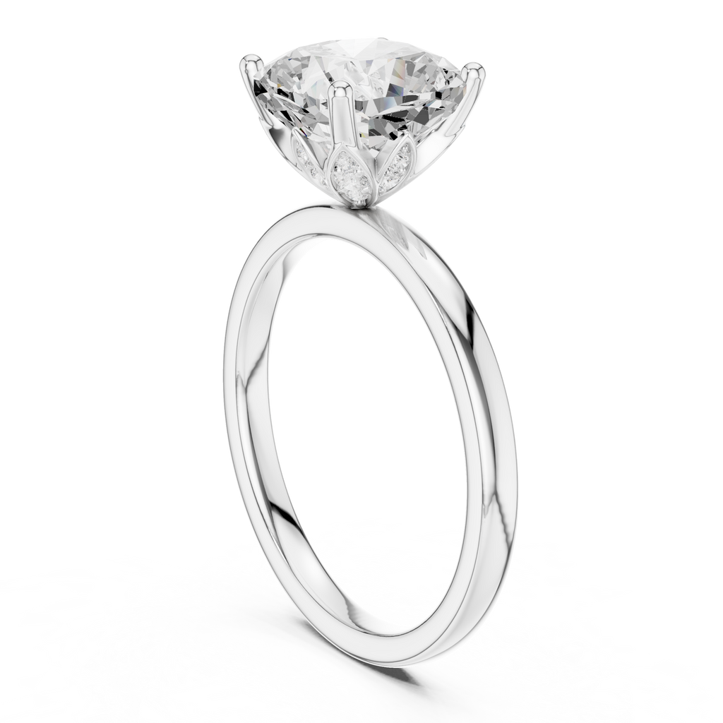 Cushion Cut Solitaire Engagement Ring with Hidden Halo Basket